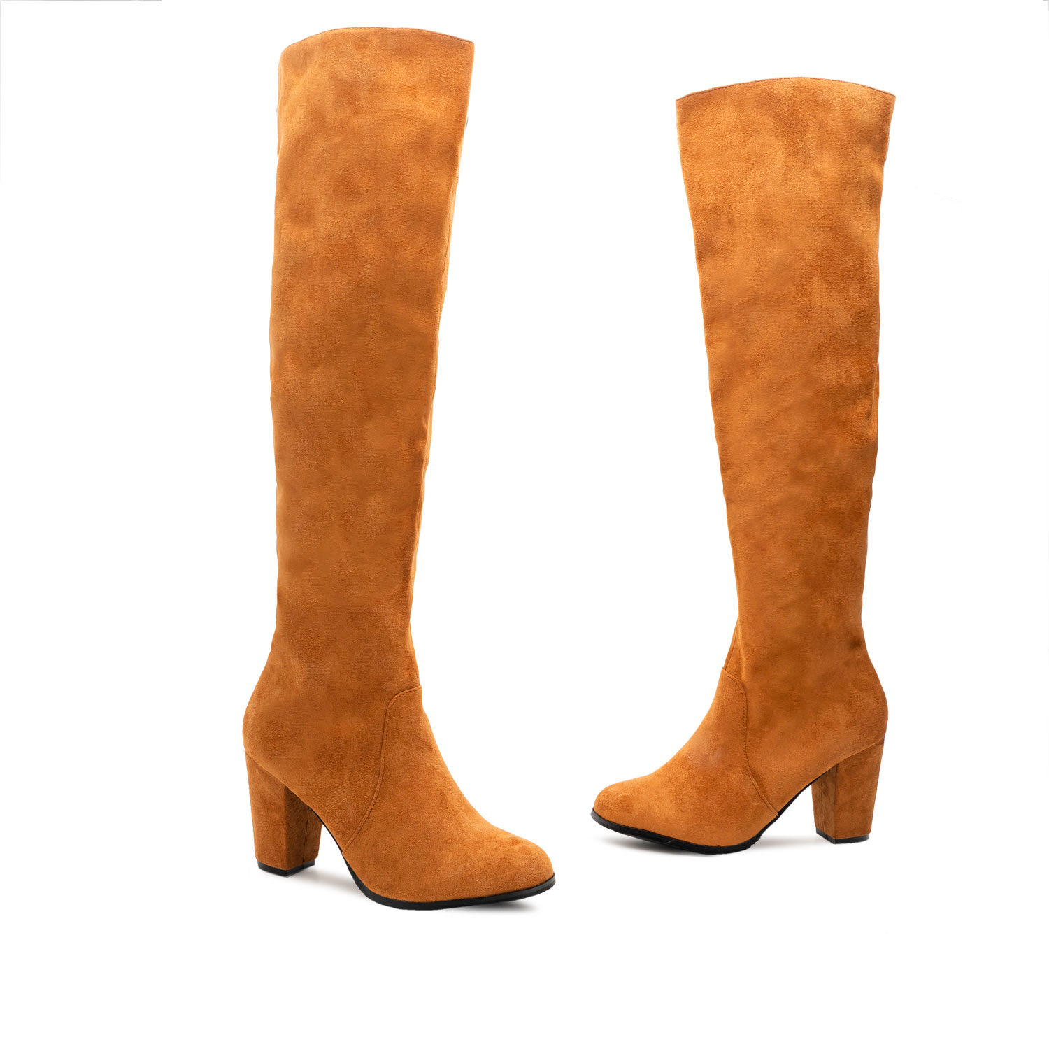 High-leg boots in Camel Suedette 