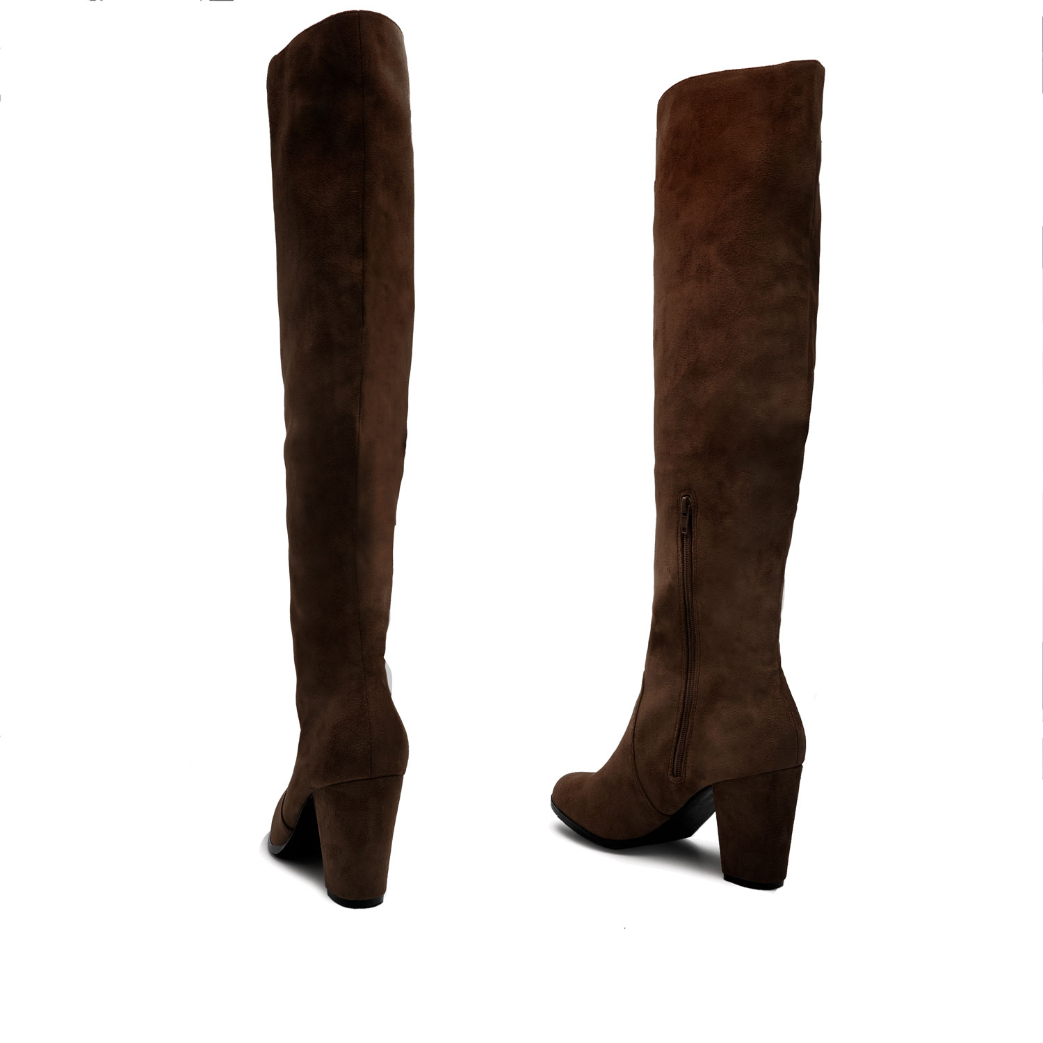 High-leg boots in Brown Suedette 