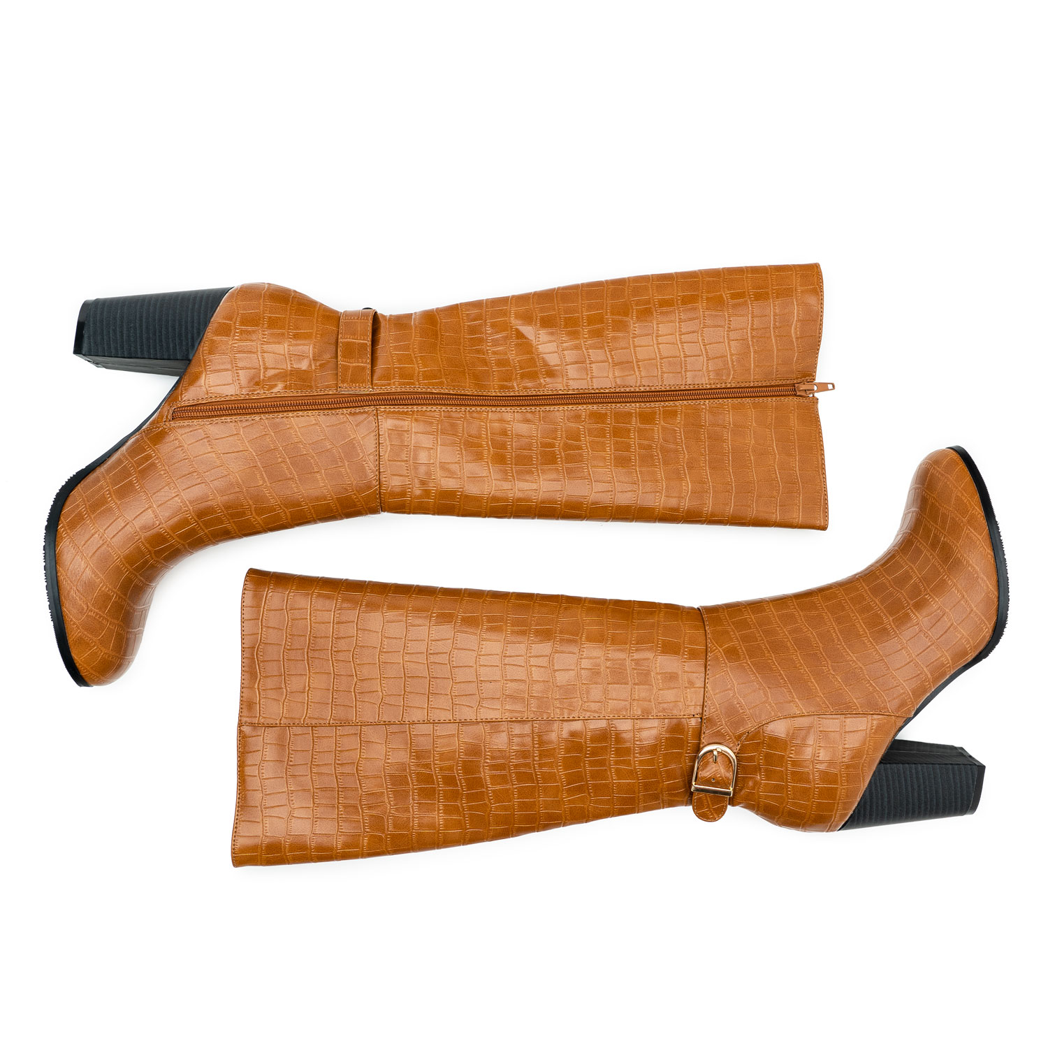 Buckled Boots in Camel-coloured Croc 
