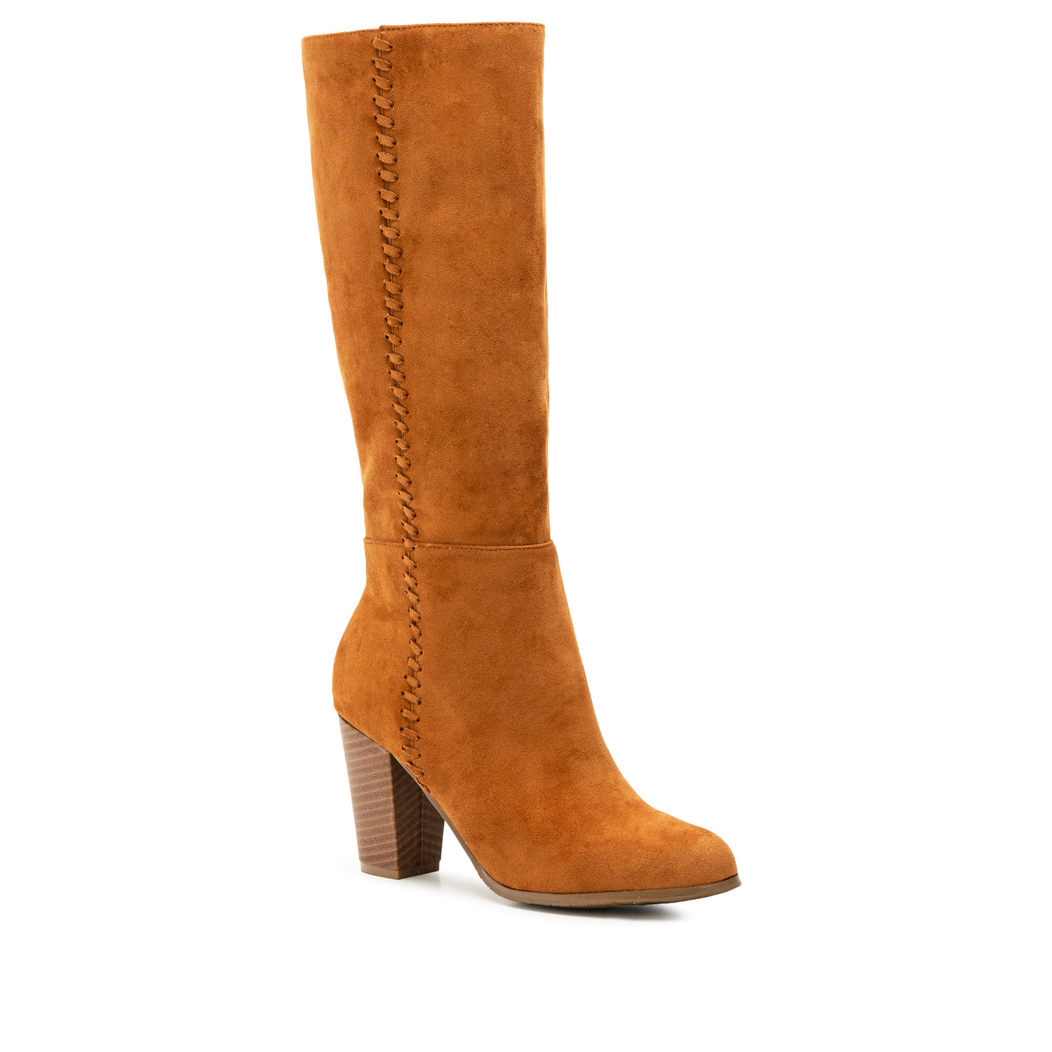 High Calf Boots in Camel Suedette 