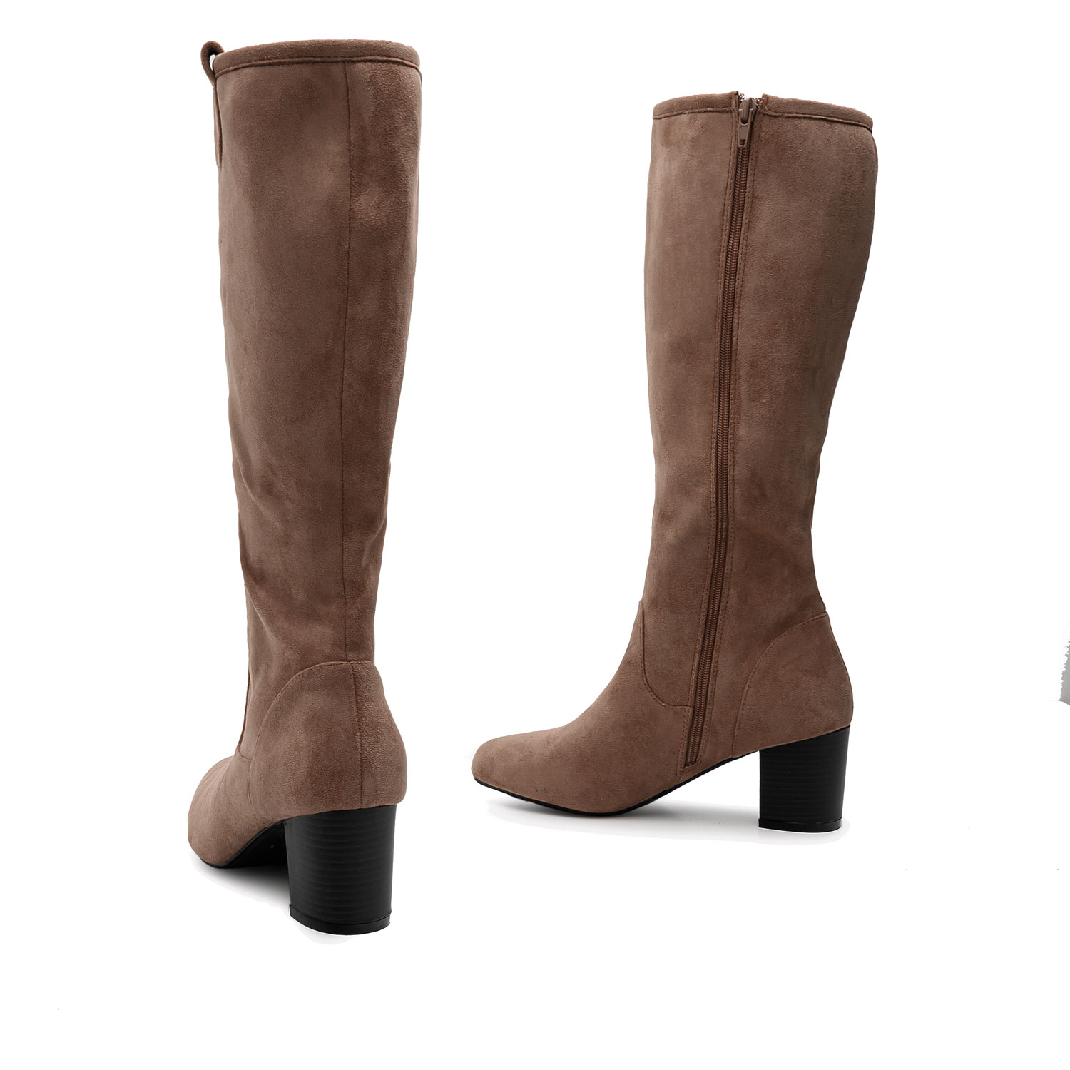 High Calf Boots in Taupe Suedette 