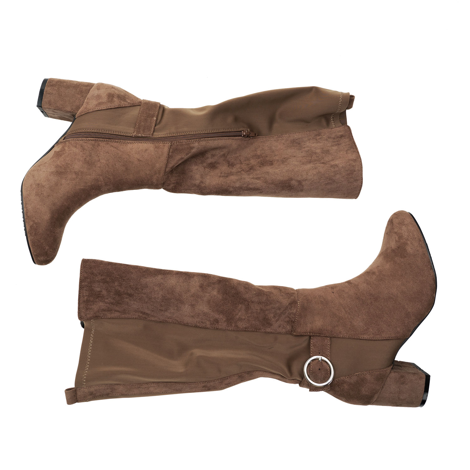 Mittelhohe Mid-Calf Stiefel aus braunem Lykra und Velourlederimitat 