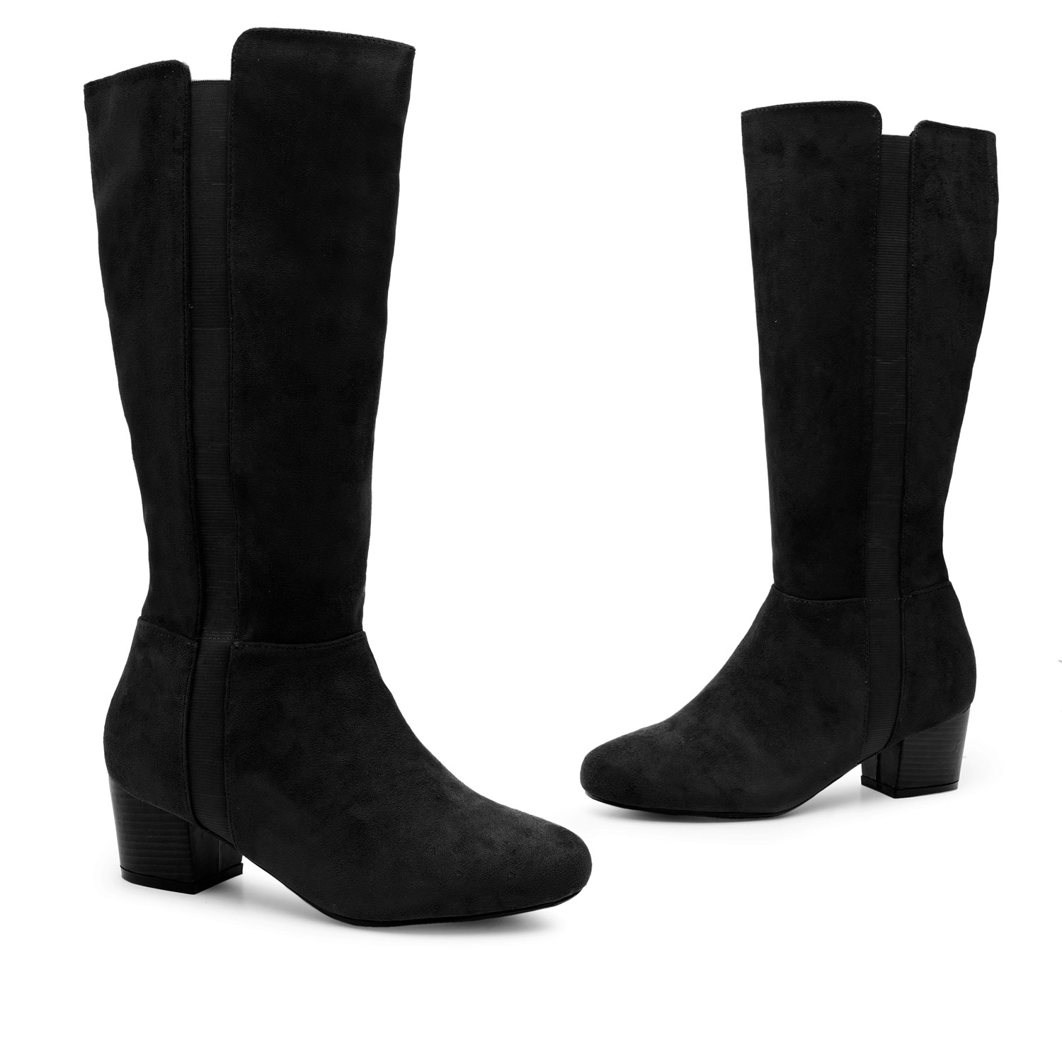 Mid-Calf Boots in Black Suedette 