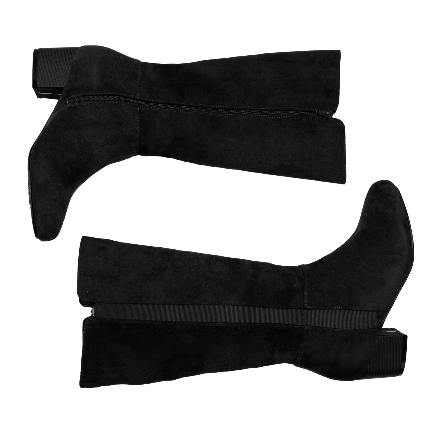 Mittelhohe Mid-Calf Stiefel aus schwarzem Velourlederimitat 
