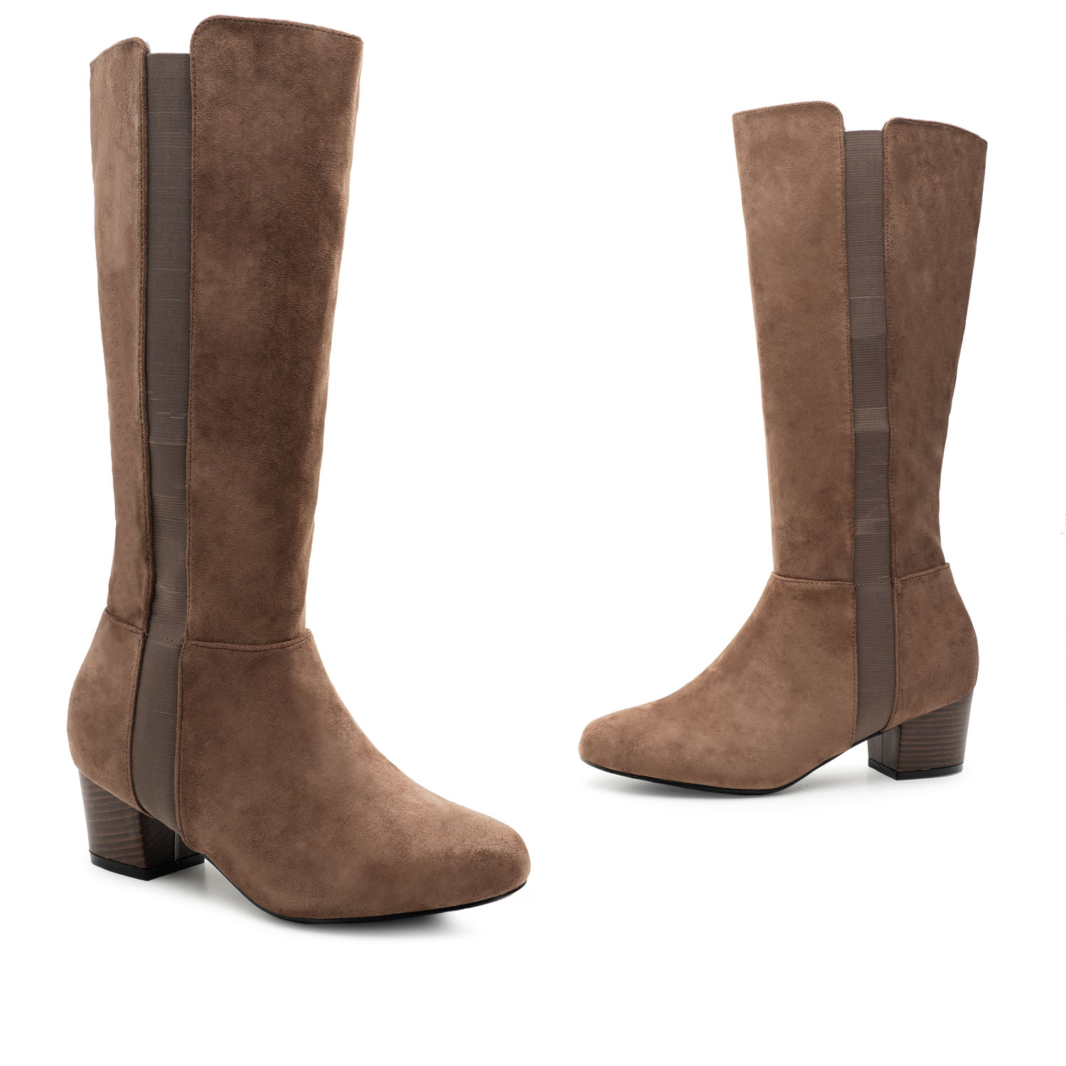 Mid-Calf Boots in Taupe Suedette 