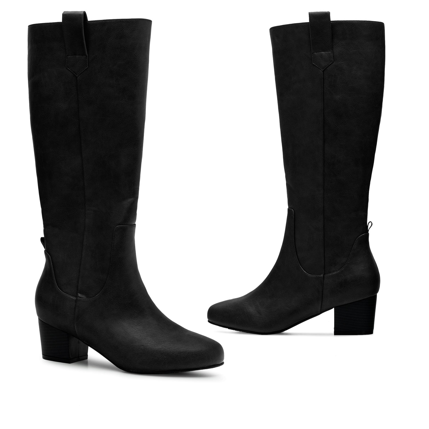 Mid-Calf Boots in Black Faux Leather 