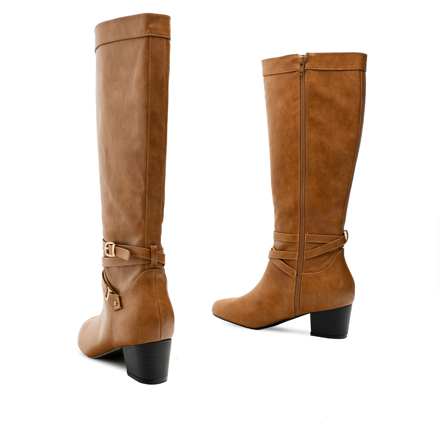 2-Buckled Boots in Camel Faux leather 
