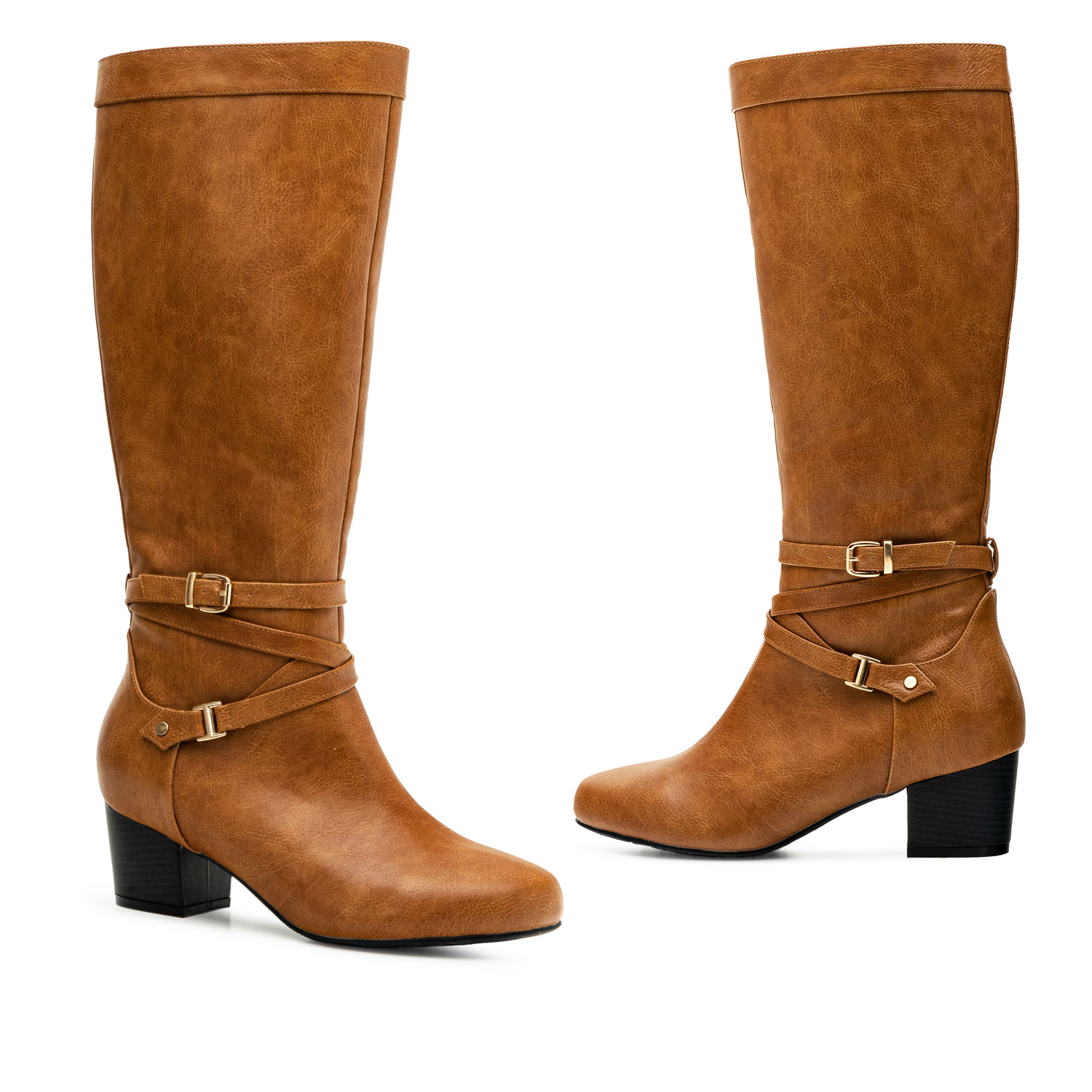 2-Buckled Boots in Camel Faux leather 