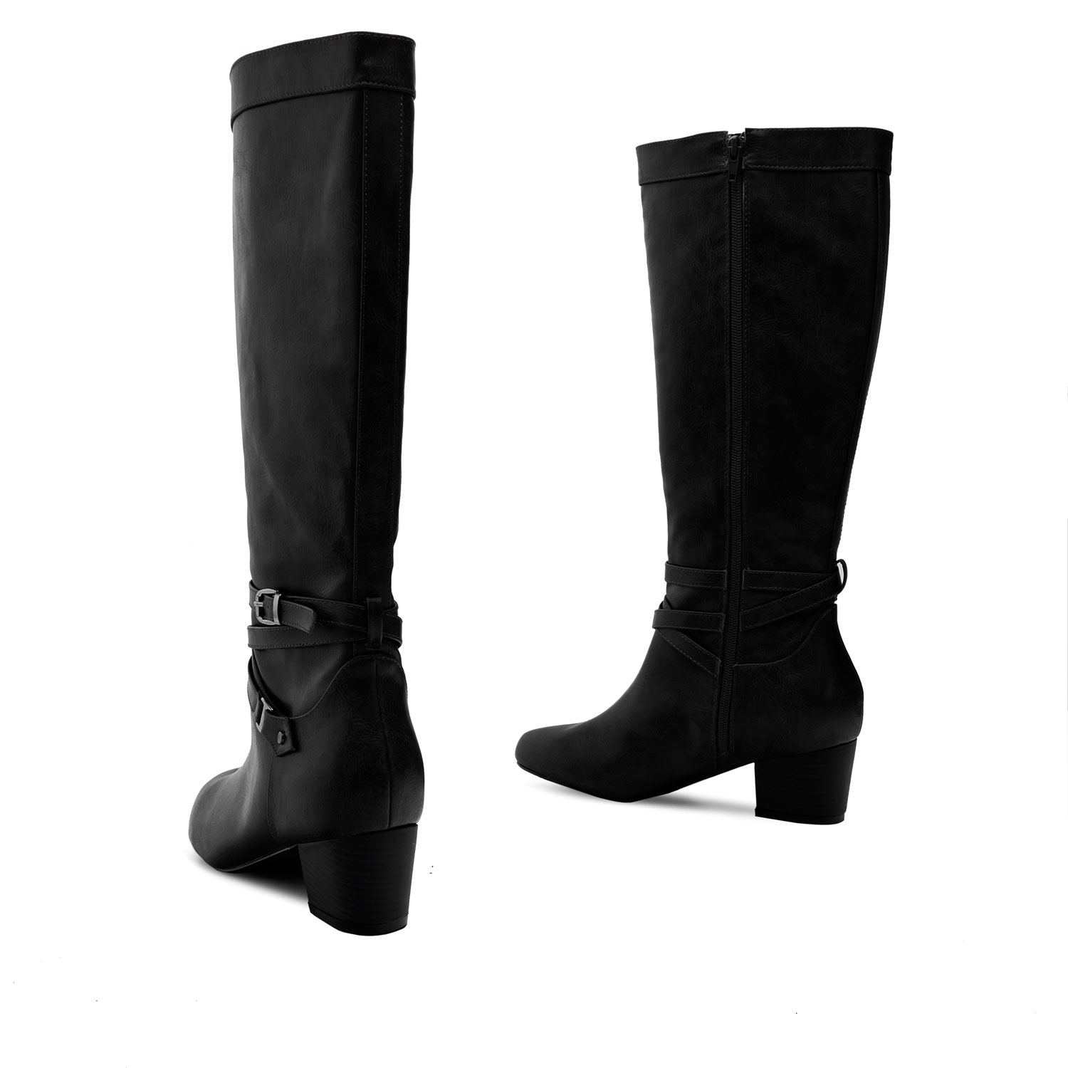 2-Buckled boots in Black Faux Leather 