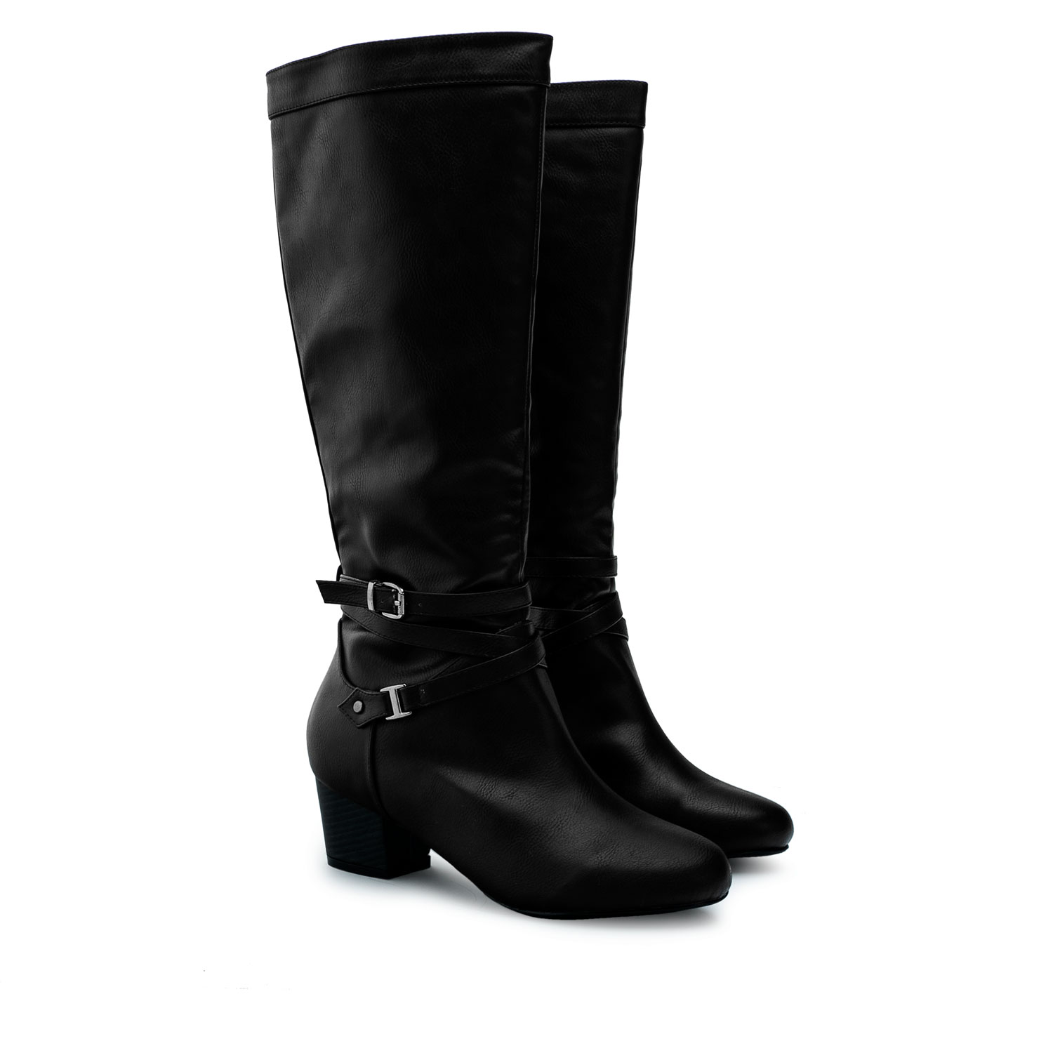 2-Buckled boots in Black Faux Leather 