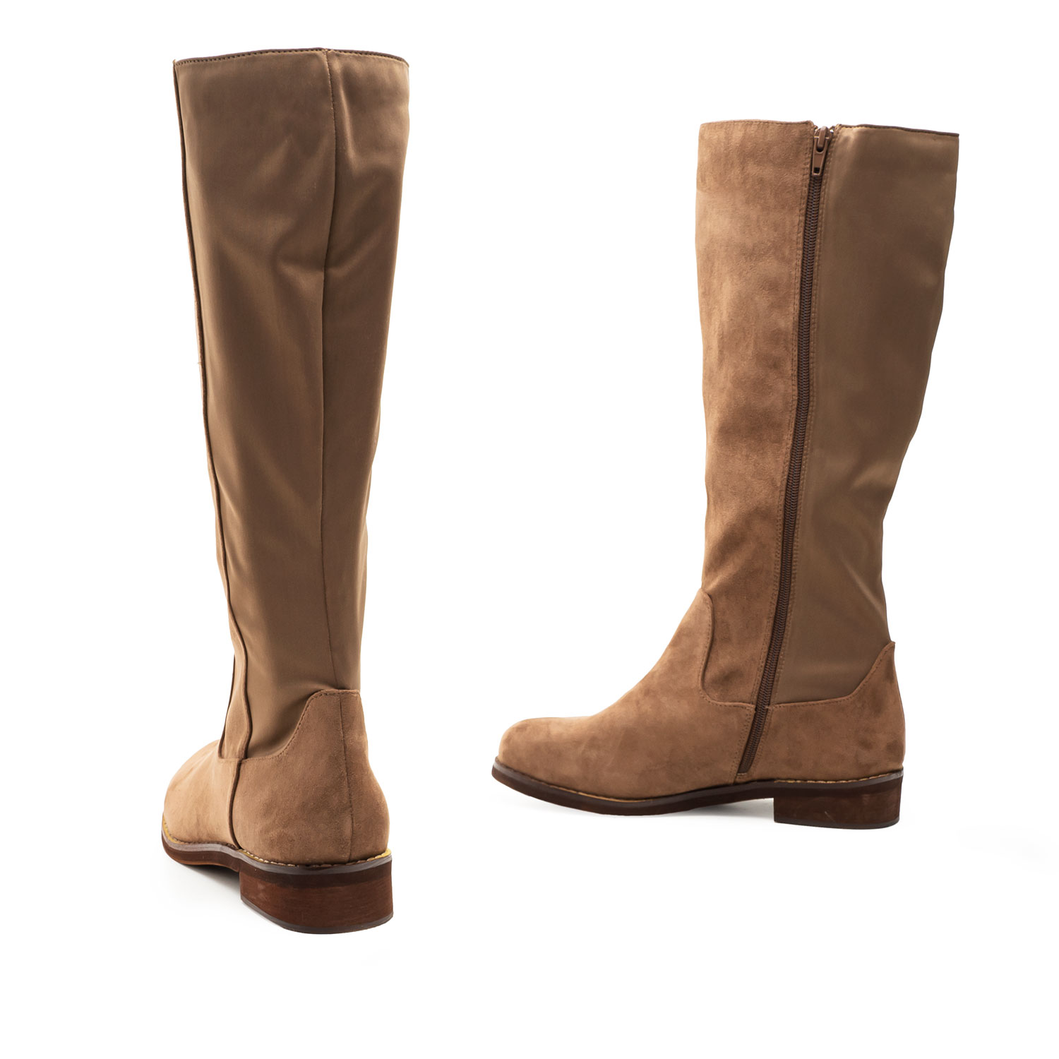 Low-Heeled Boots in Taupe Suedette 