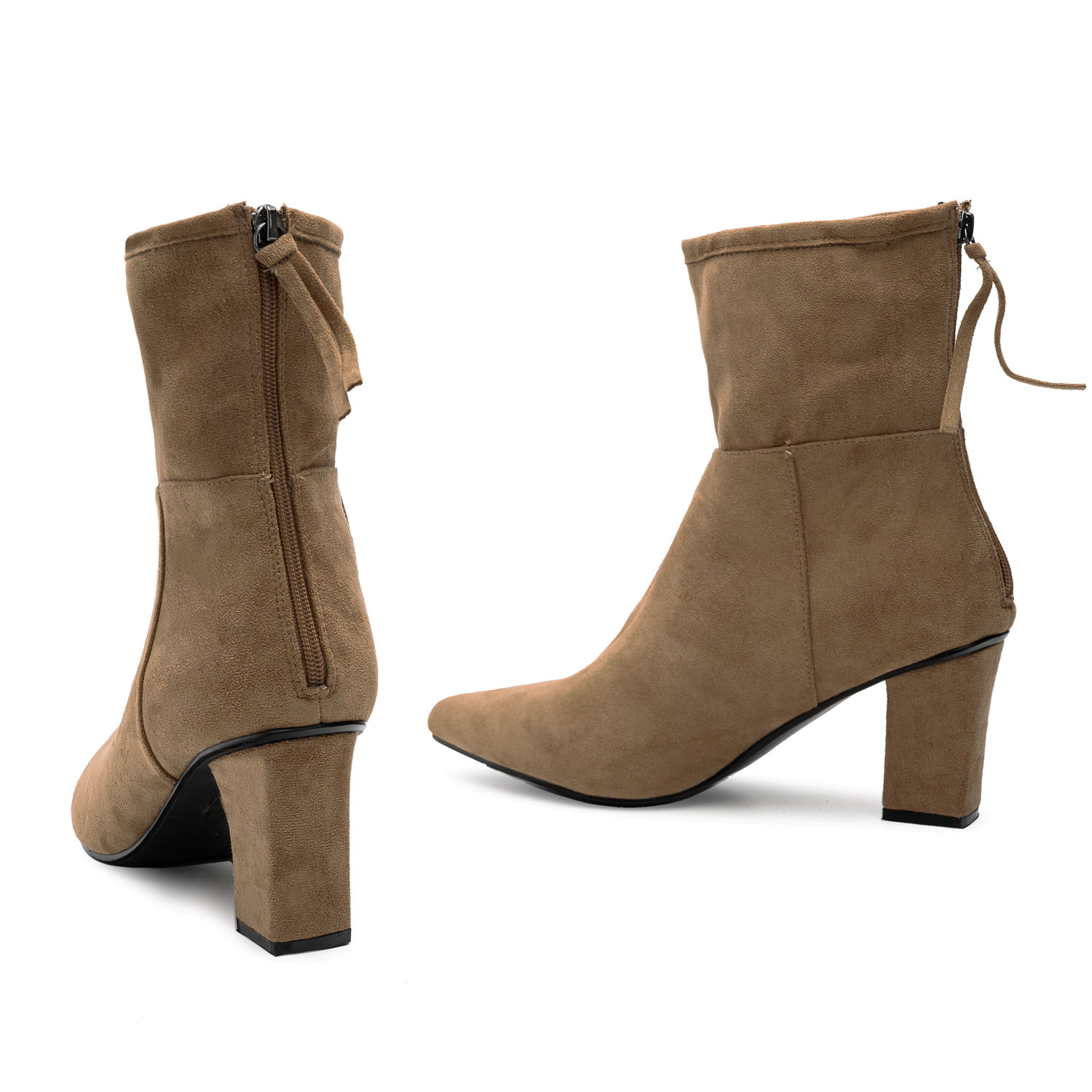 Mid-Calf Taupe Suedette Booties 