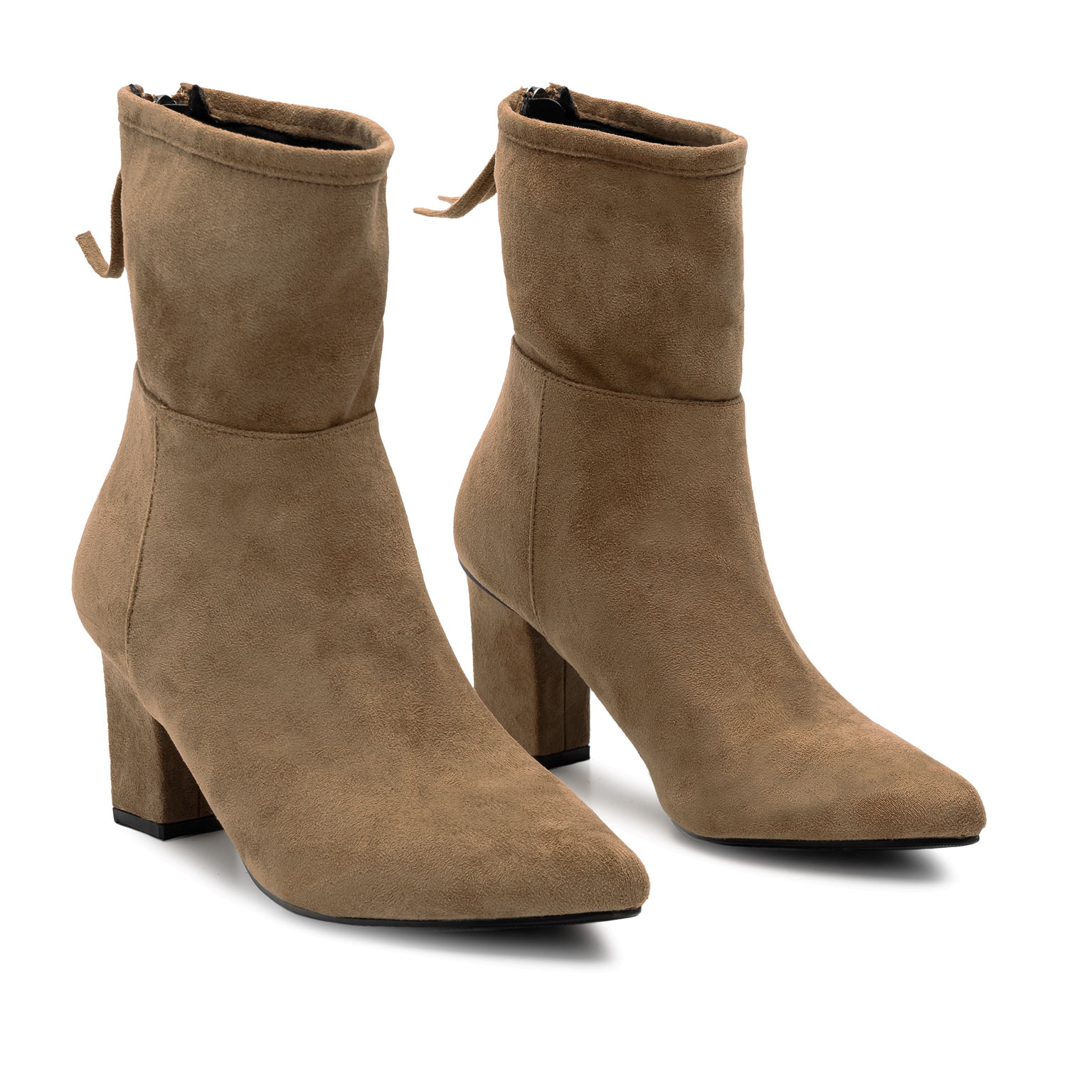 Mid-Calf Taupe Suedette Booties 