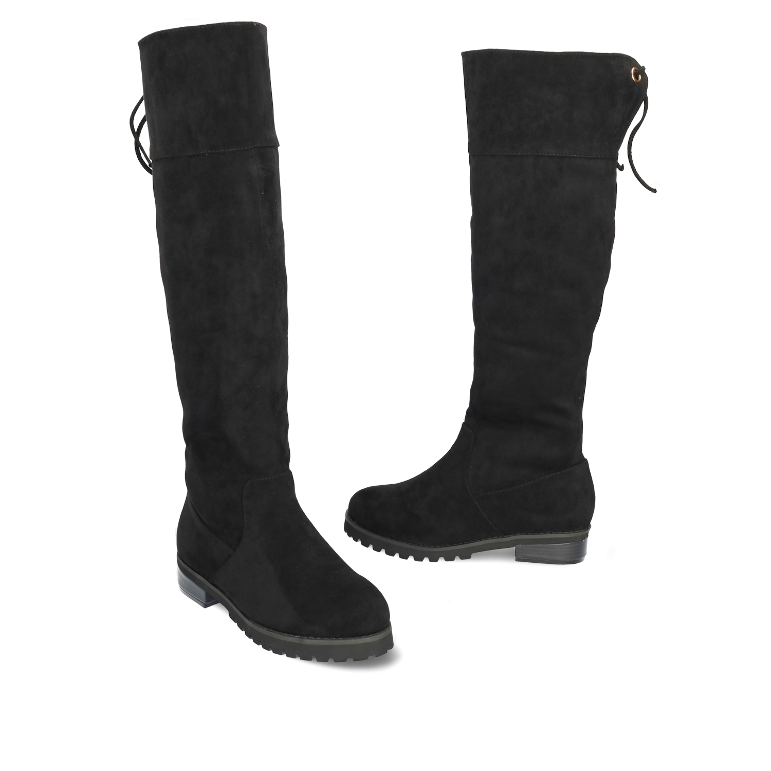 Knee-high boots in black faux suede 