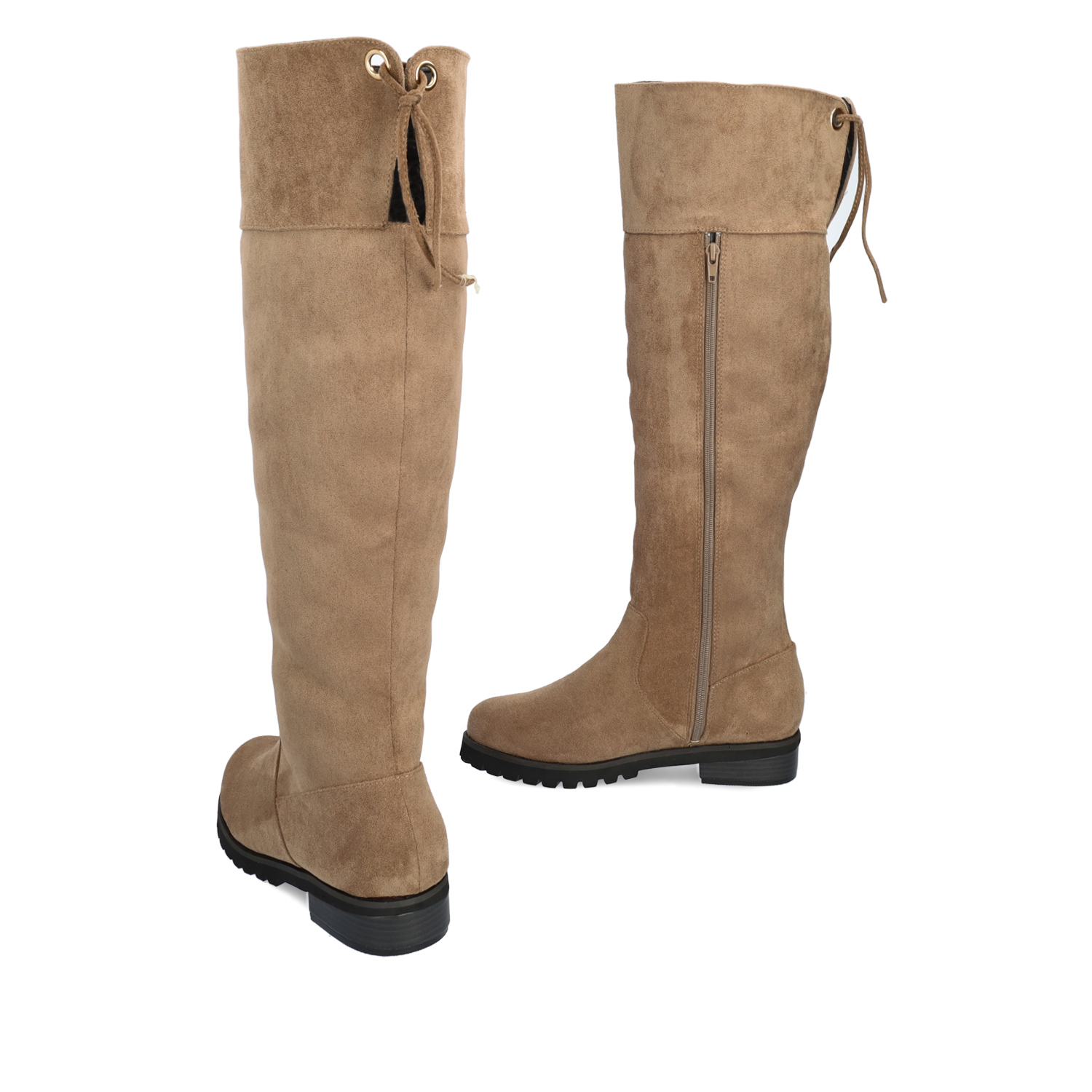 Knee-high boots in light brown faux suede 