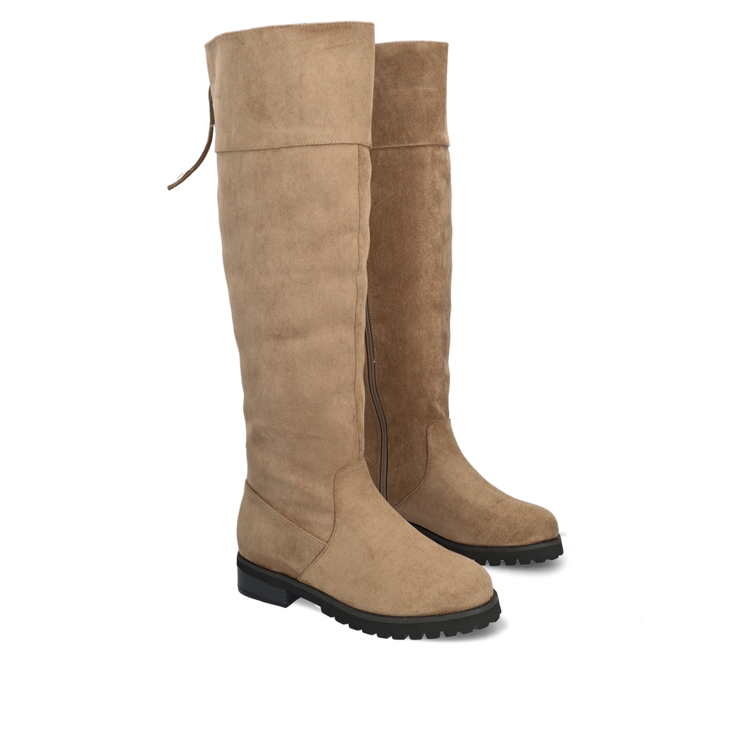 Knee-high boots in light brown faux suede 
