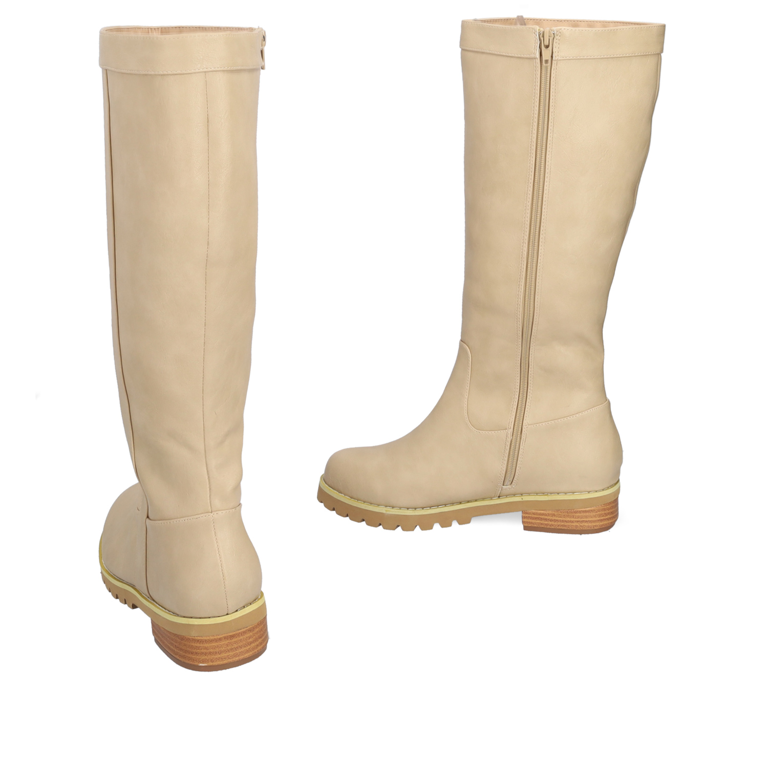 Mid-calf boots in off-white faux leather 