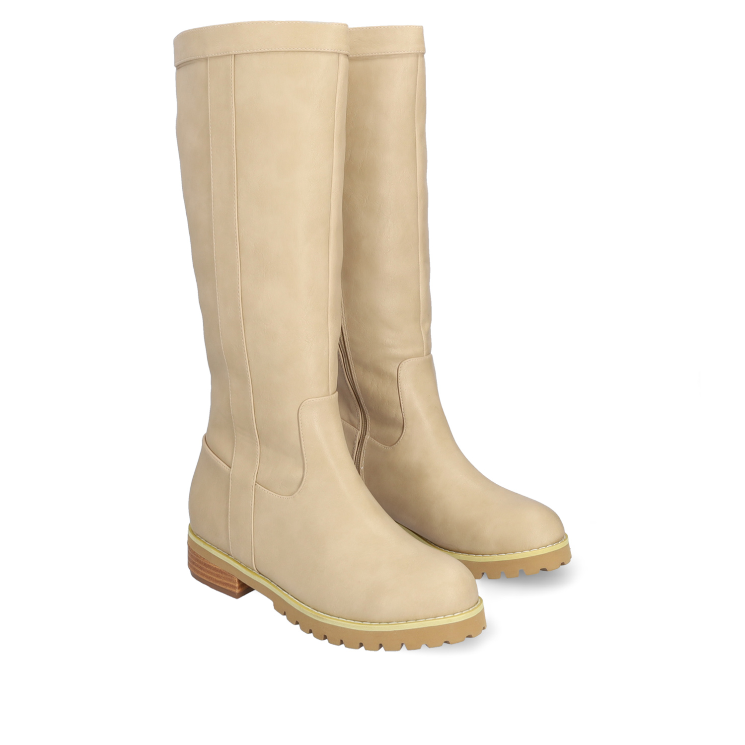 Mid-calf boots in off-white faux leather 