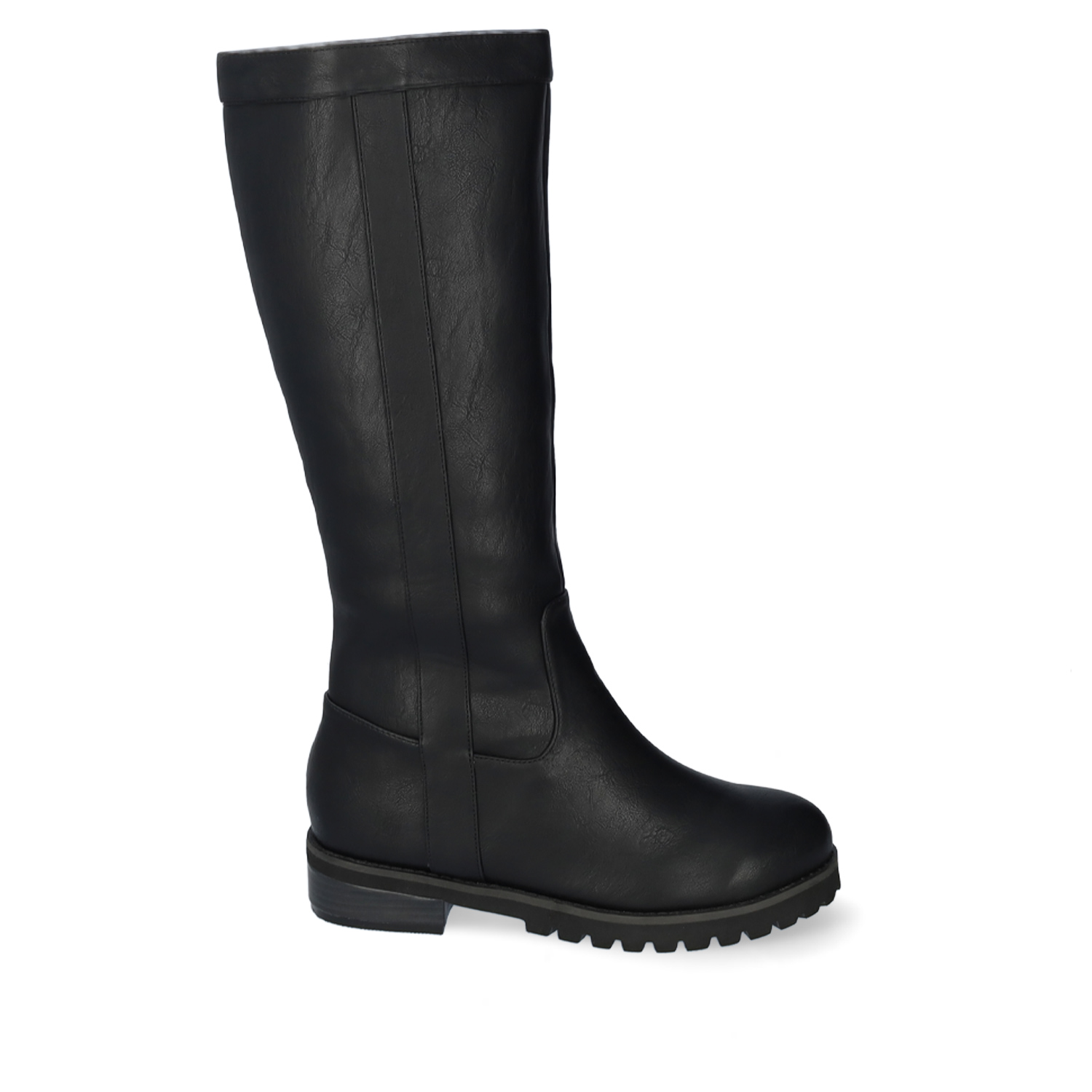 Mid-calf boots in black faux leather 