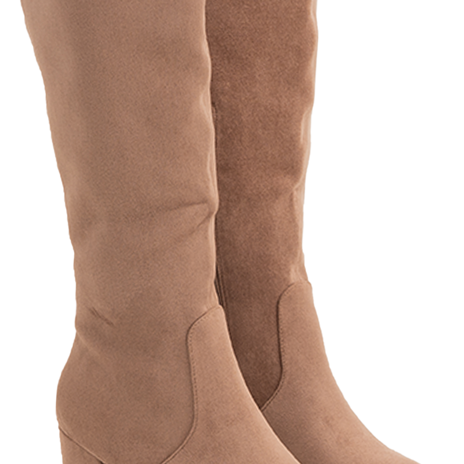 Heeled mid-calf boots in light brown faux suede 