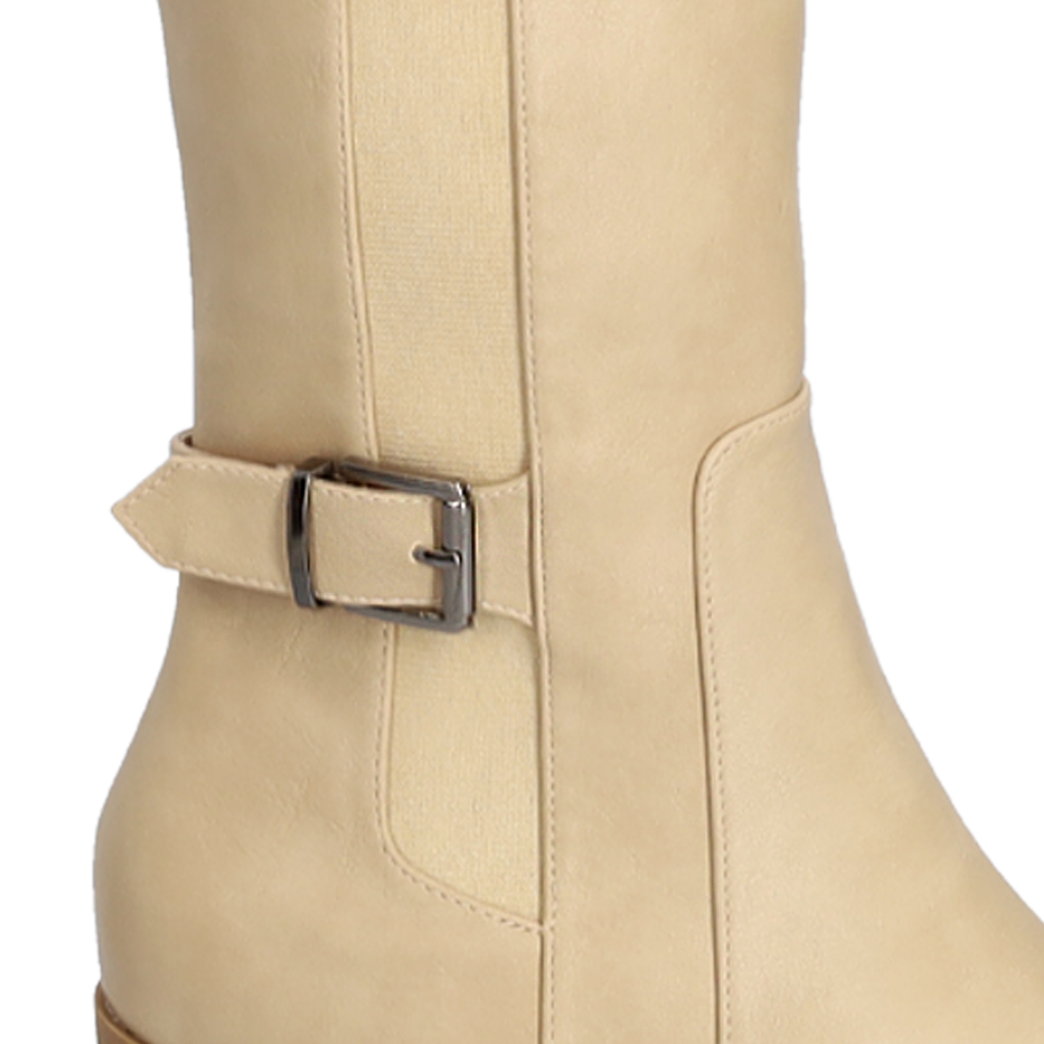 Mid- calf boots with elastic in off-white faux leather 