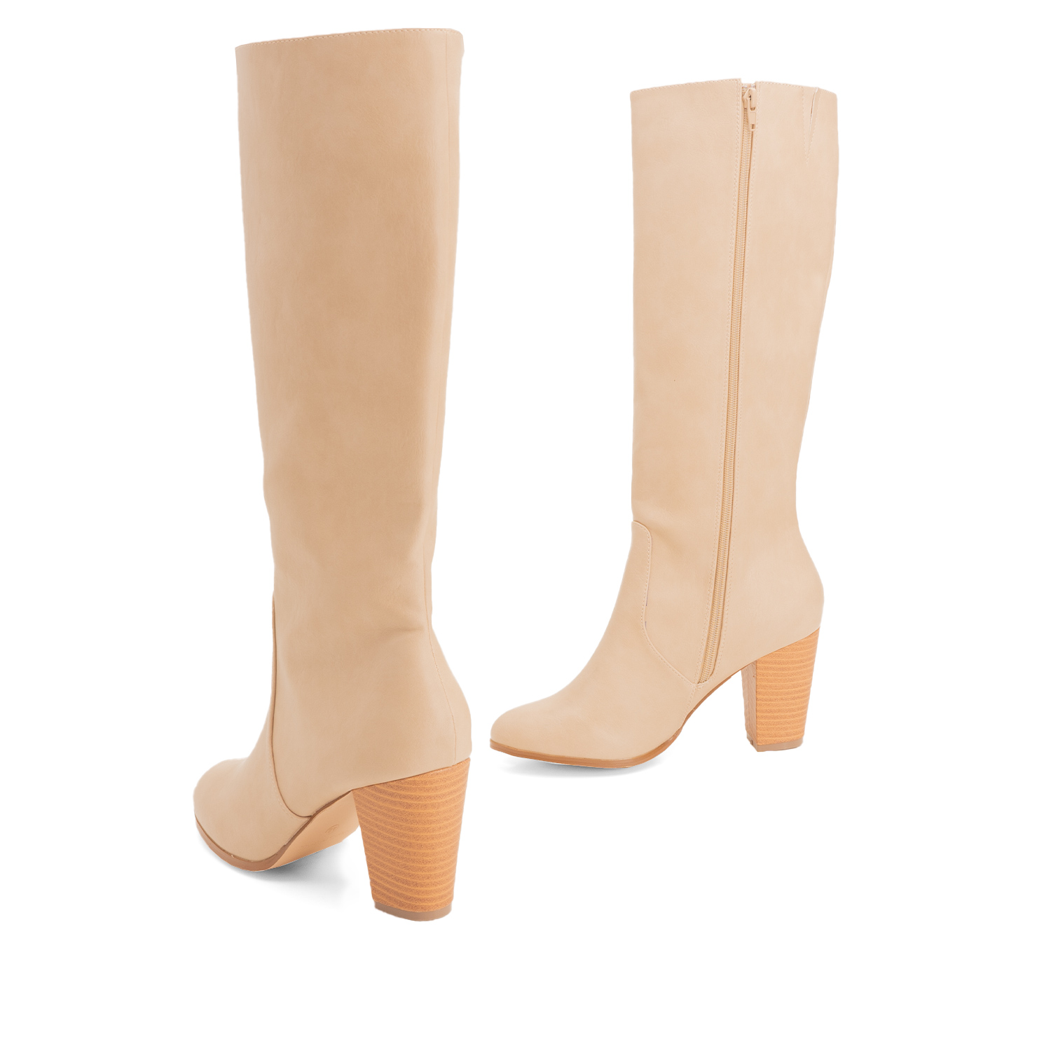 Heled mid-calf boots in off-white faux leather 