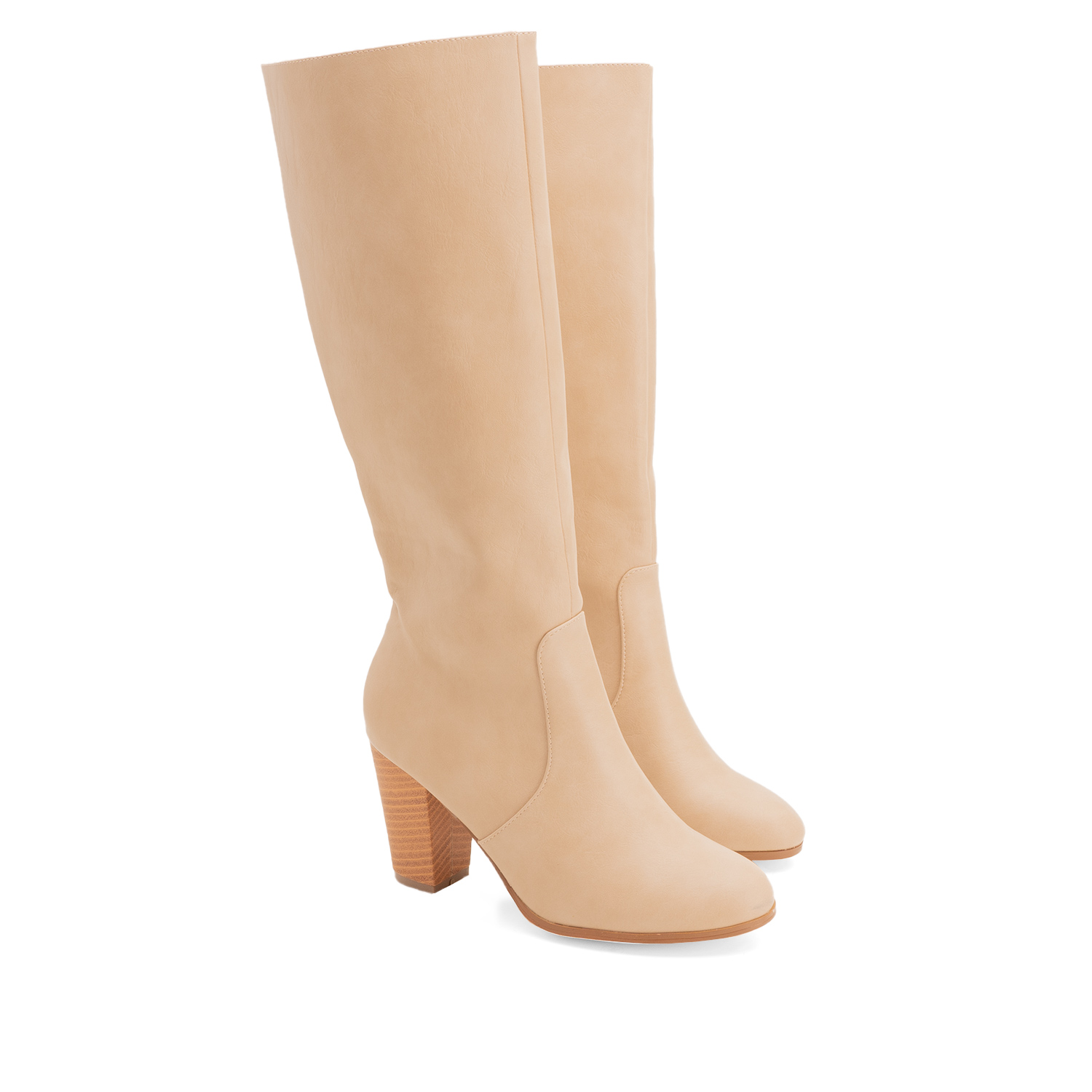 Heled mid-calf boots in off-white faux leather 