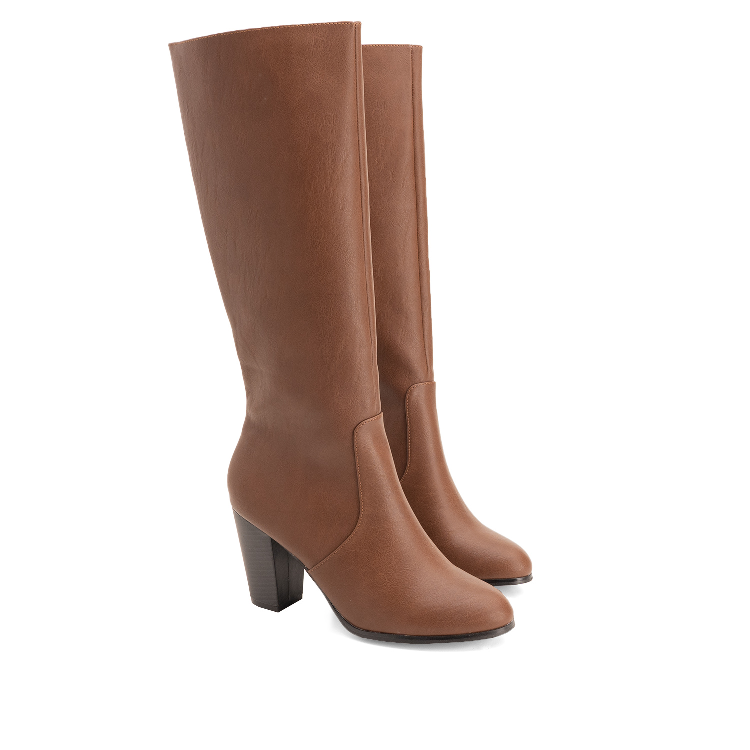 Heled mid-calf boots in brown faux leather 