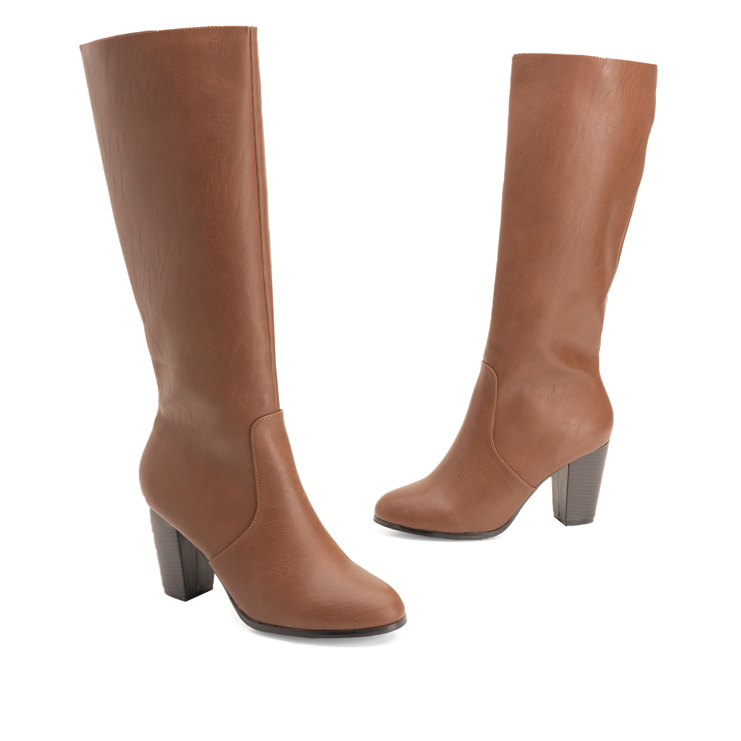 Heled mid-calf boots in brown faux leather 