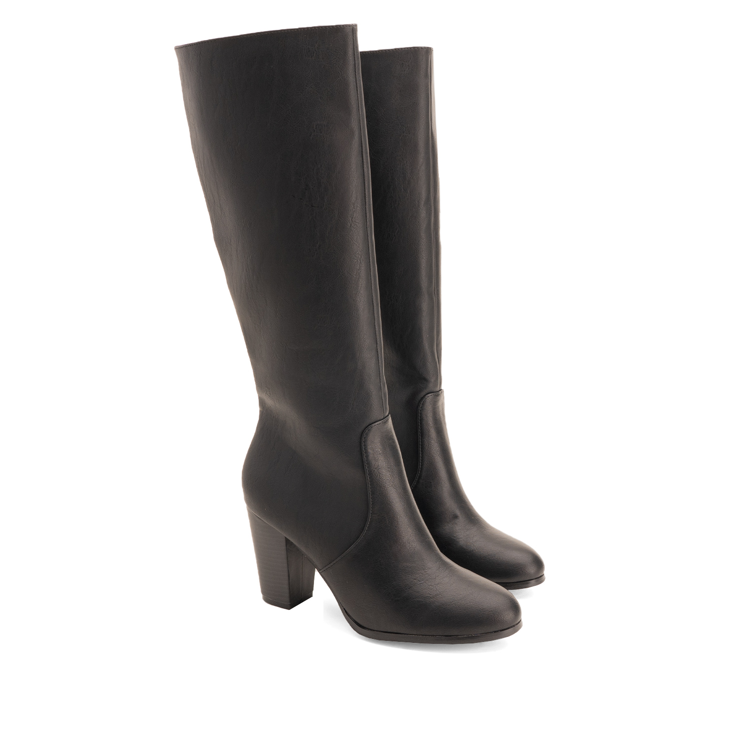 Heled mid-calf boots in black faux leather 