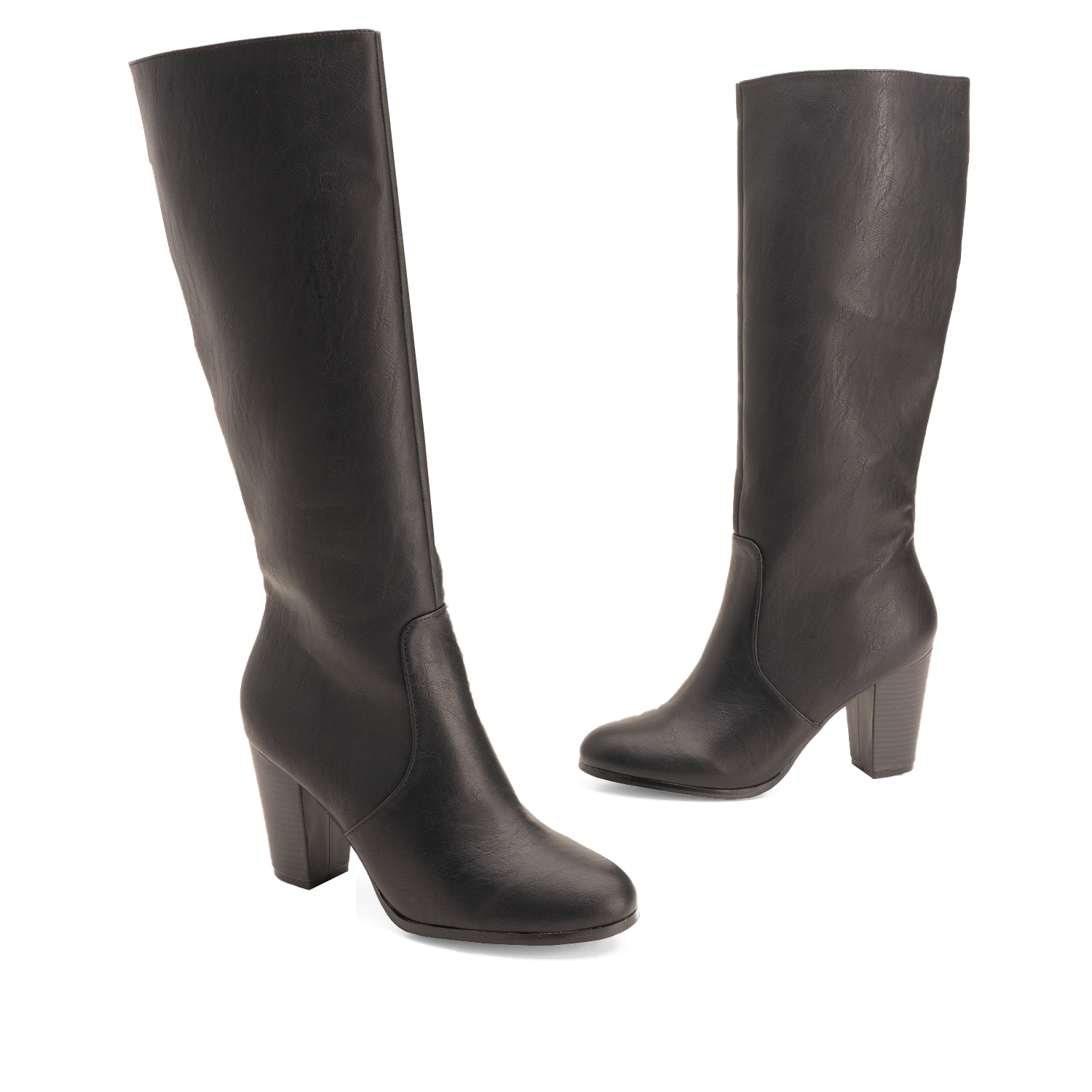 Heled mid-calf boots in black faux leather 