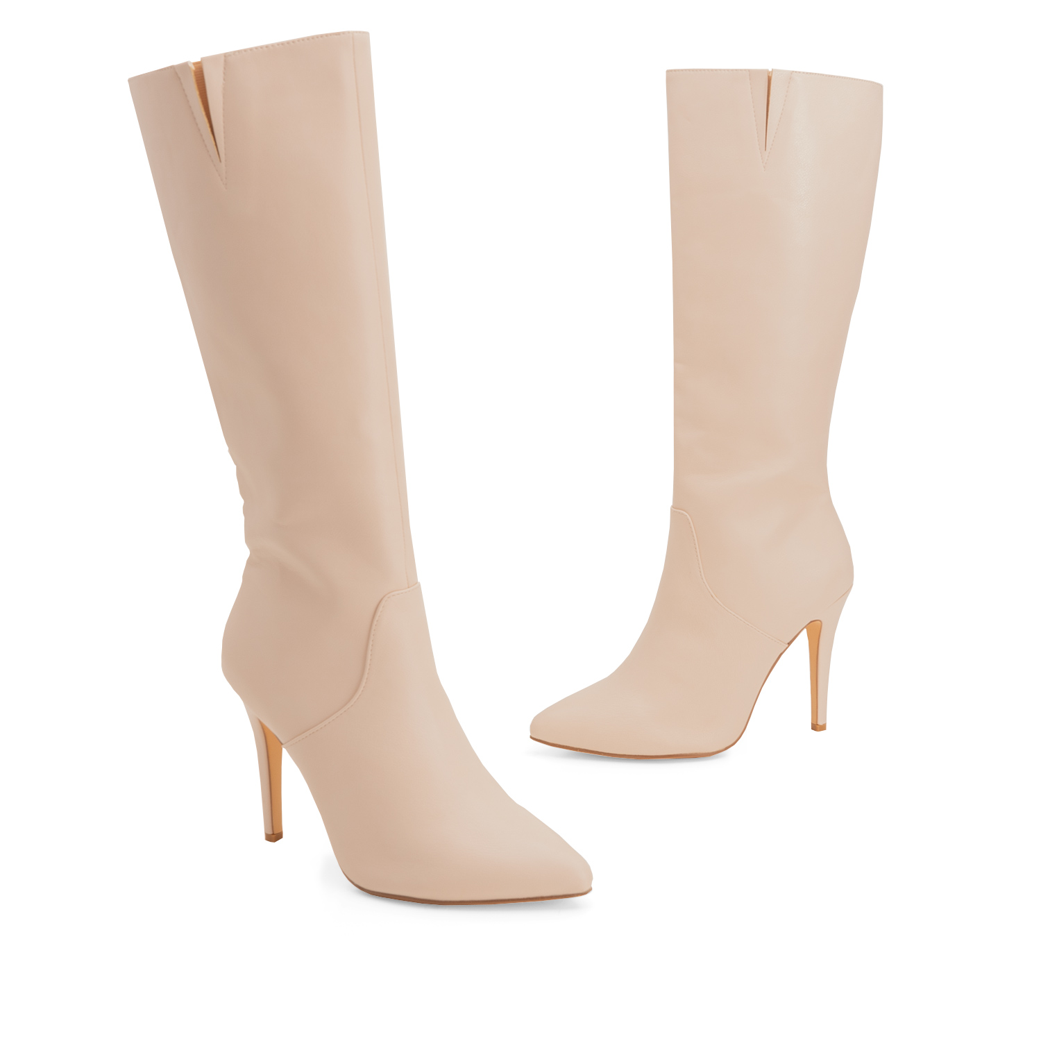 Heeled boots in ivory faux leather 