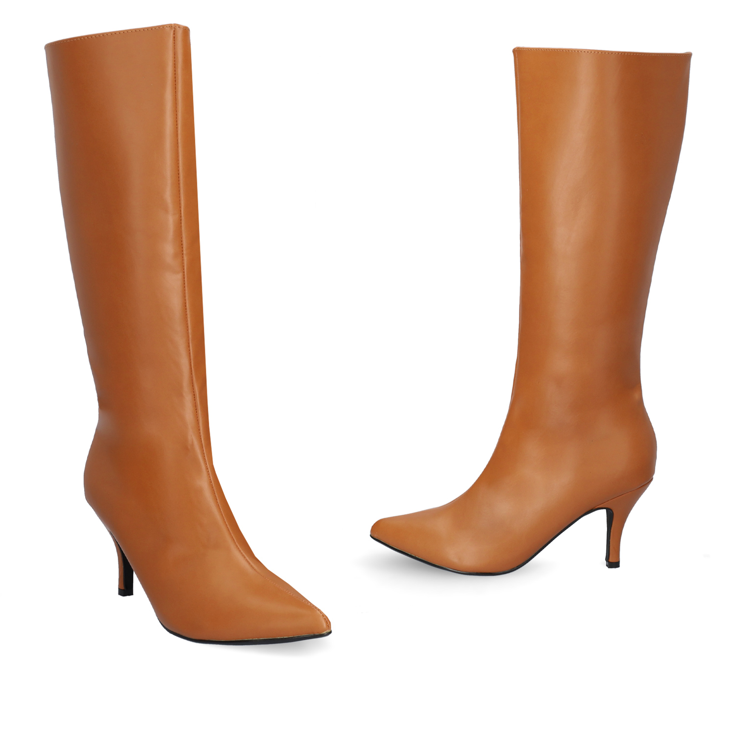 Smooth camel colored faux leather boots 