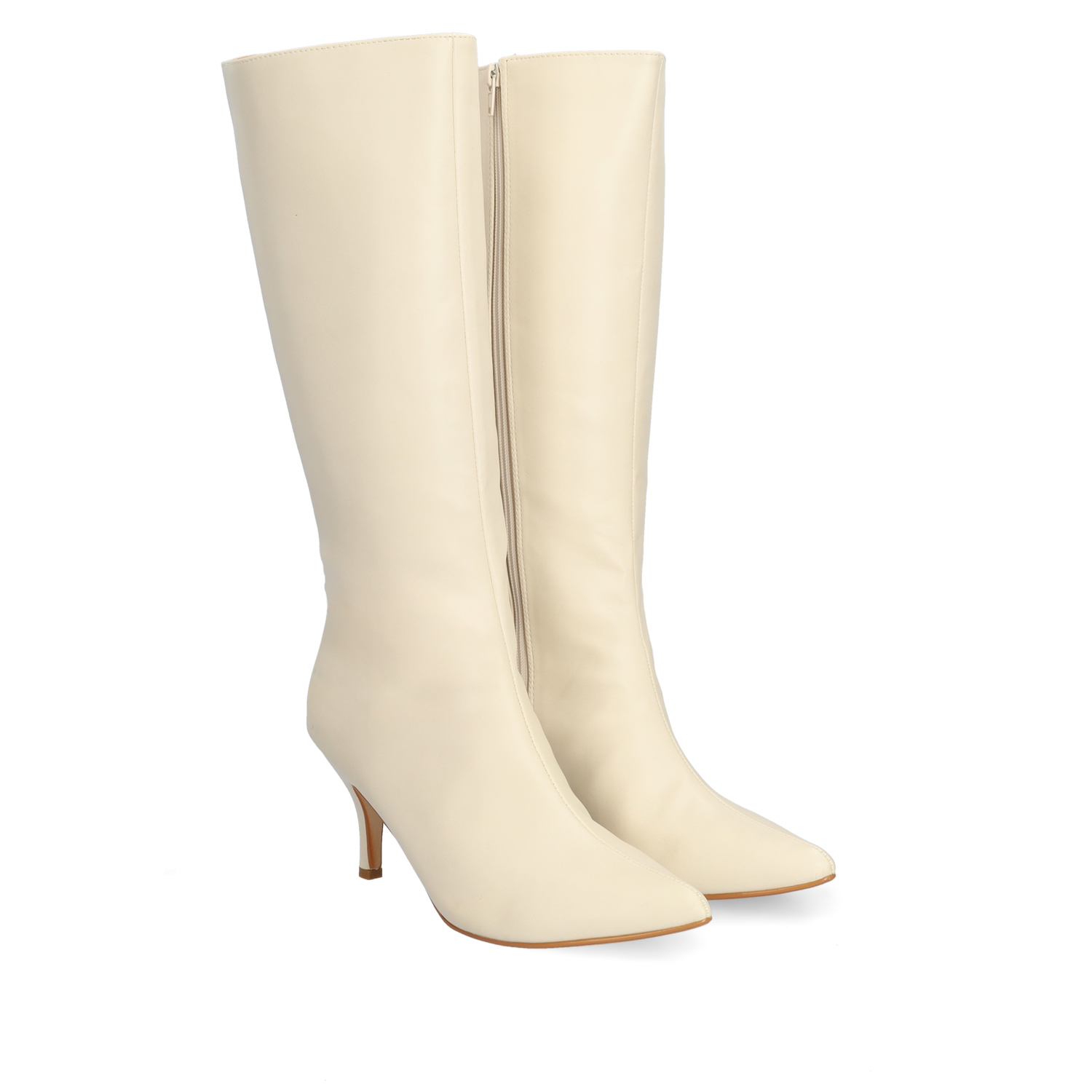 Smooth ivory colored faux leather boots 