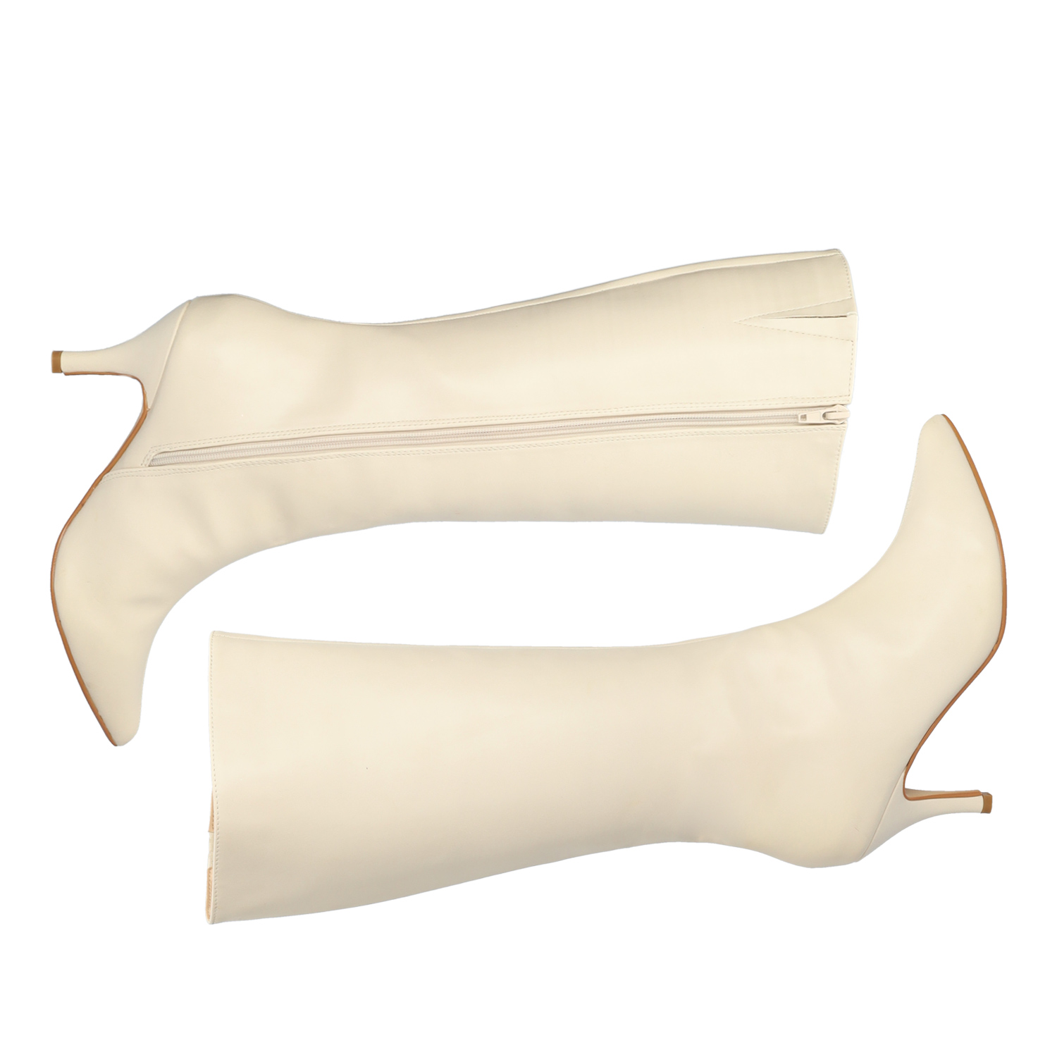 Smooth ivory colored faux leather boots 