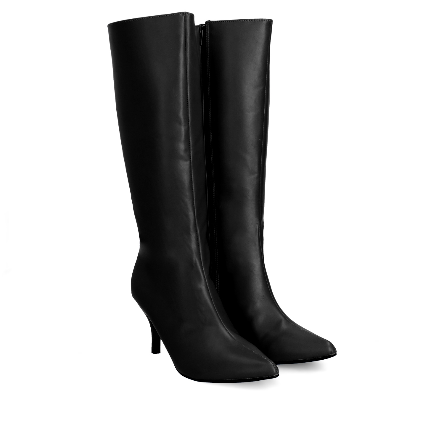 Smooth black colored faux leather boots 
