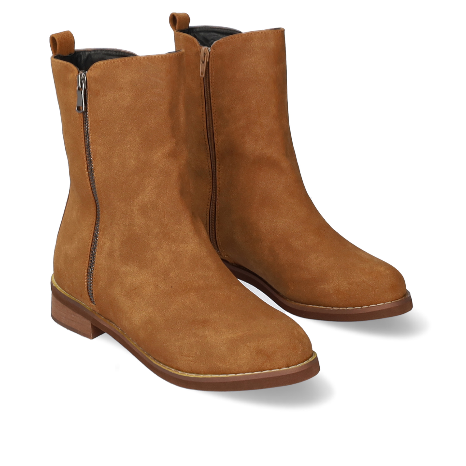 High-top booties in camel faux split leather 