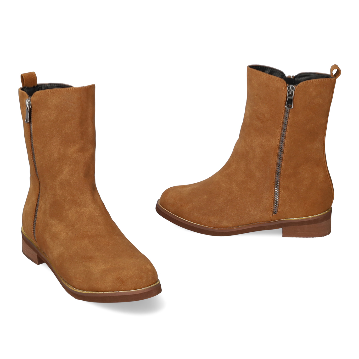High-top booties in camel faux split leather 