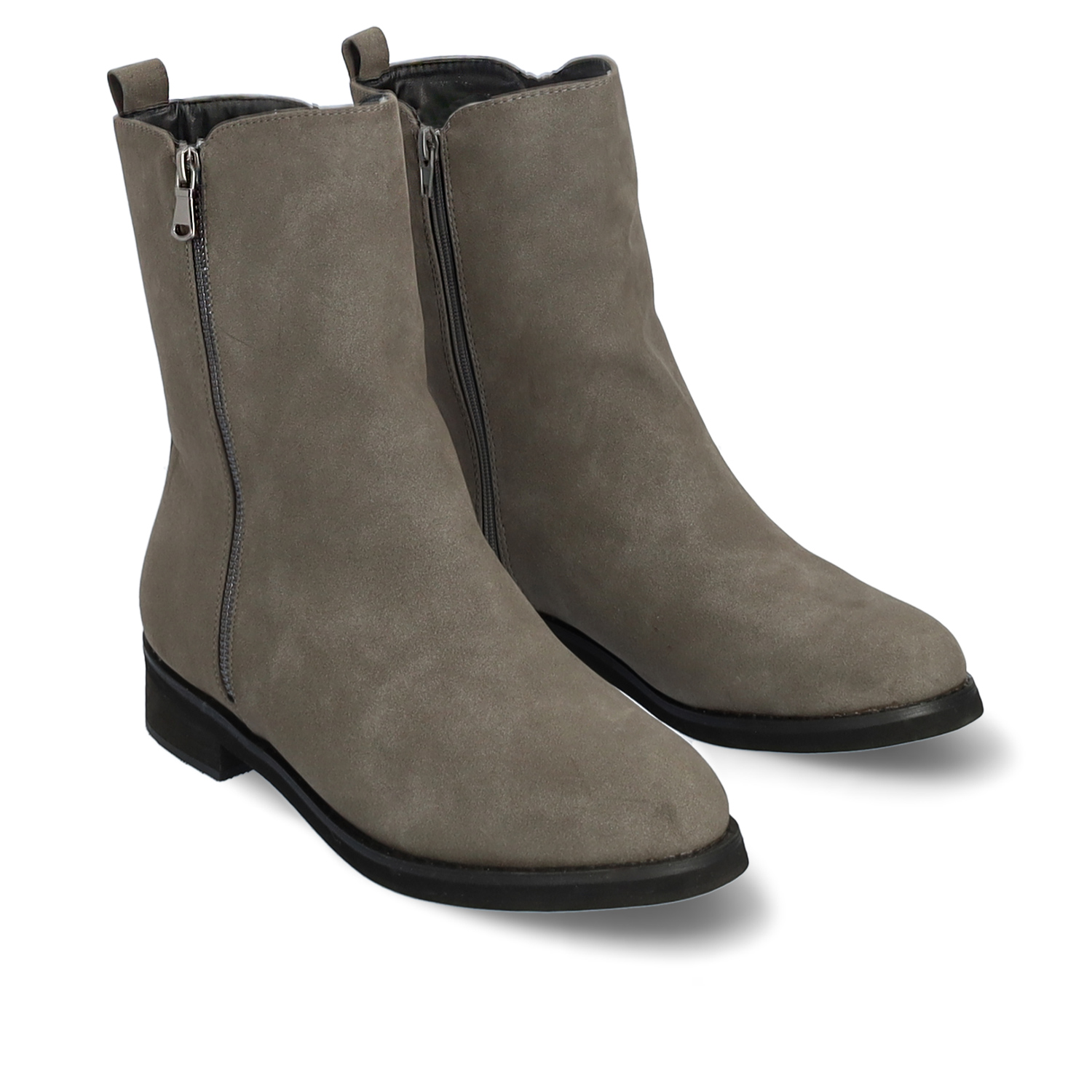 High-top booties in grey camel faux split leather 