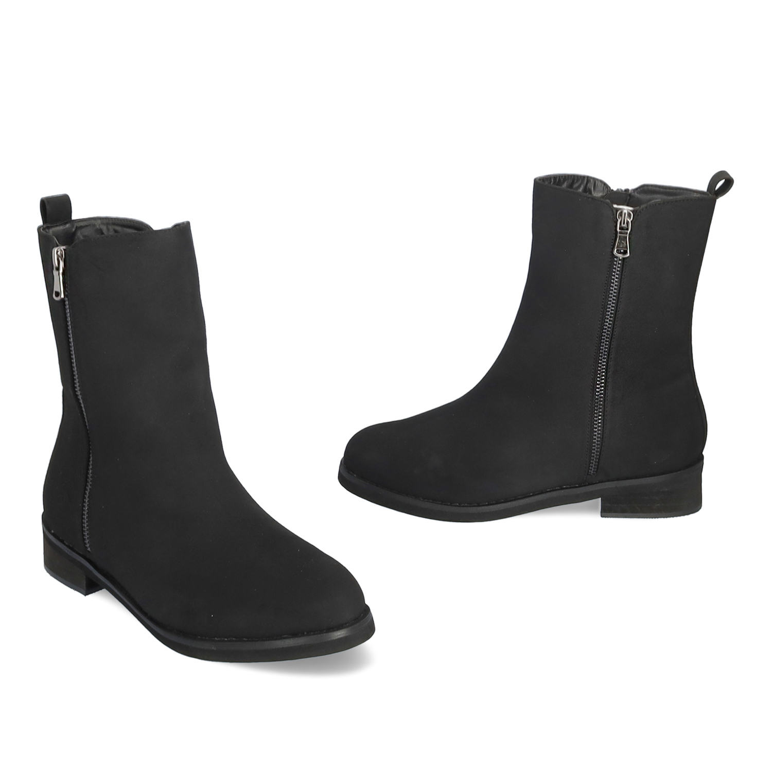 High-top booties in black faux split leather 