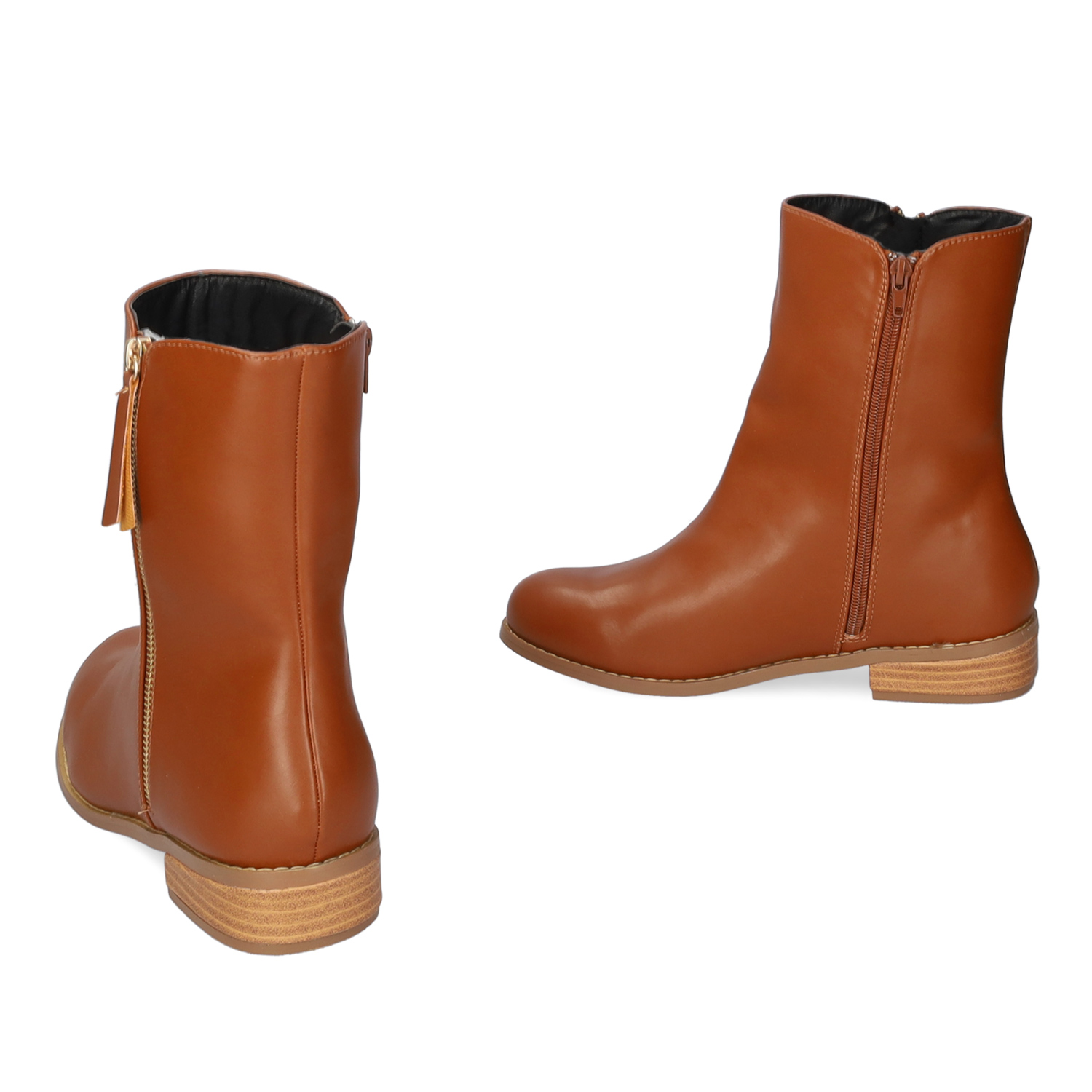 High-top booties in camel faux leather 
