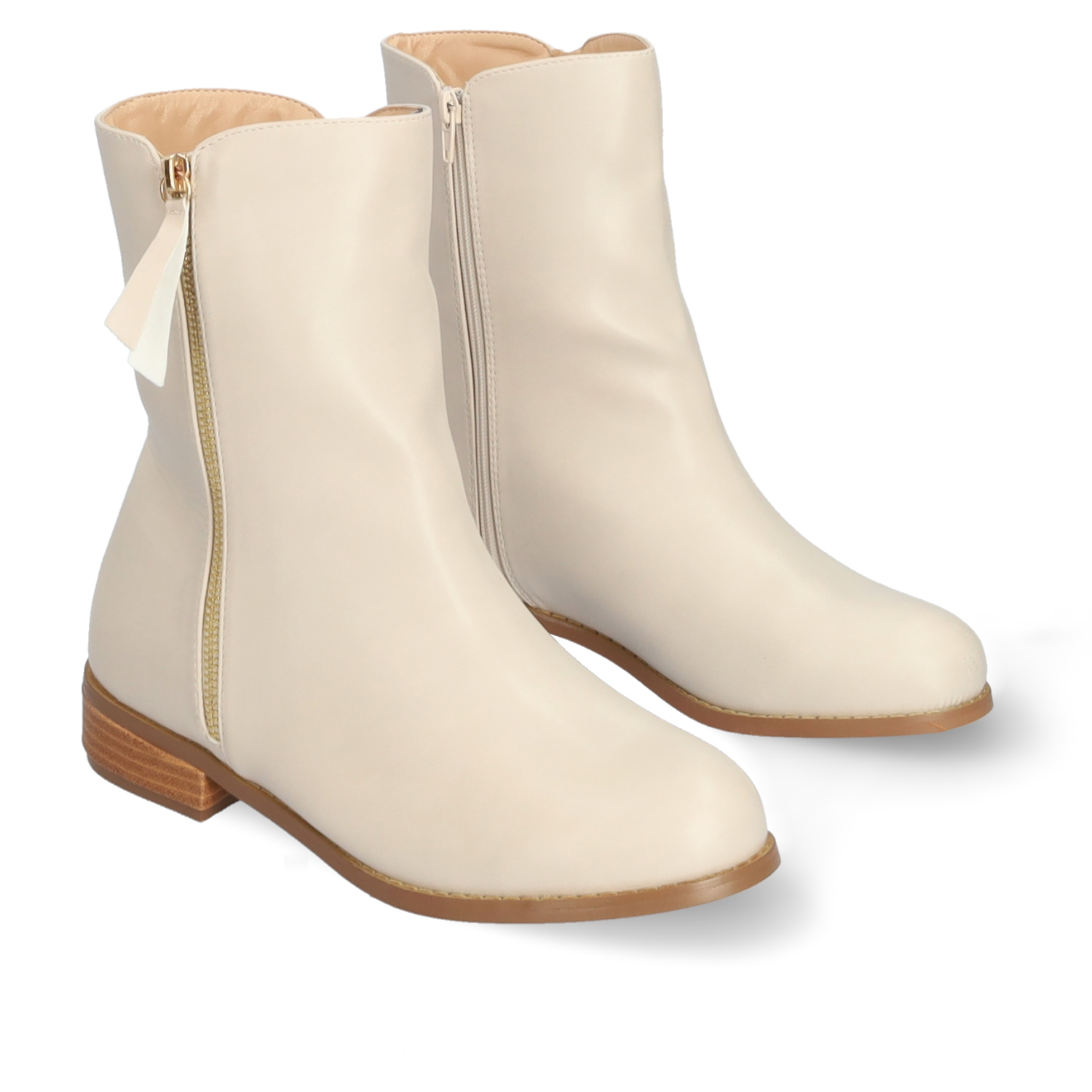 High-top booties in ivory faux leather 