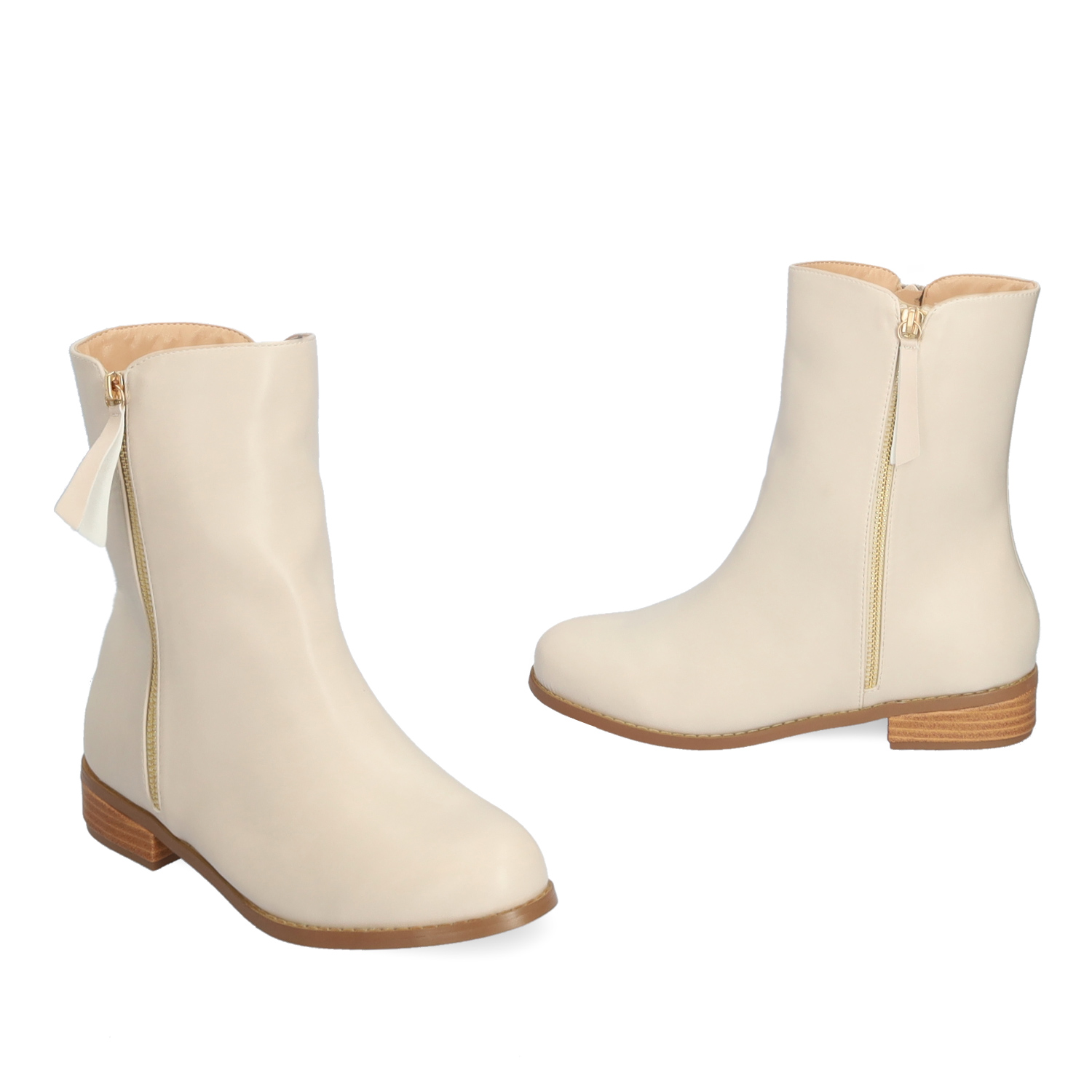 High-top booties in ivory faux leather 