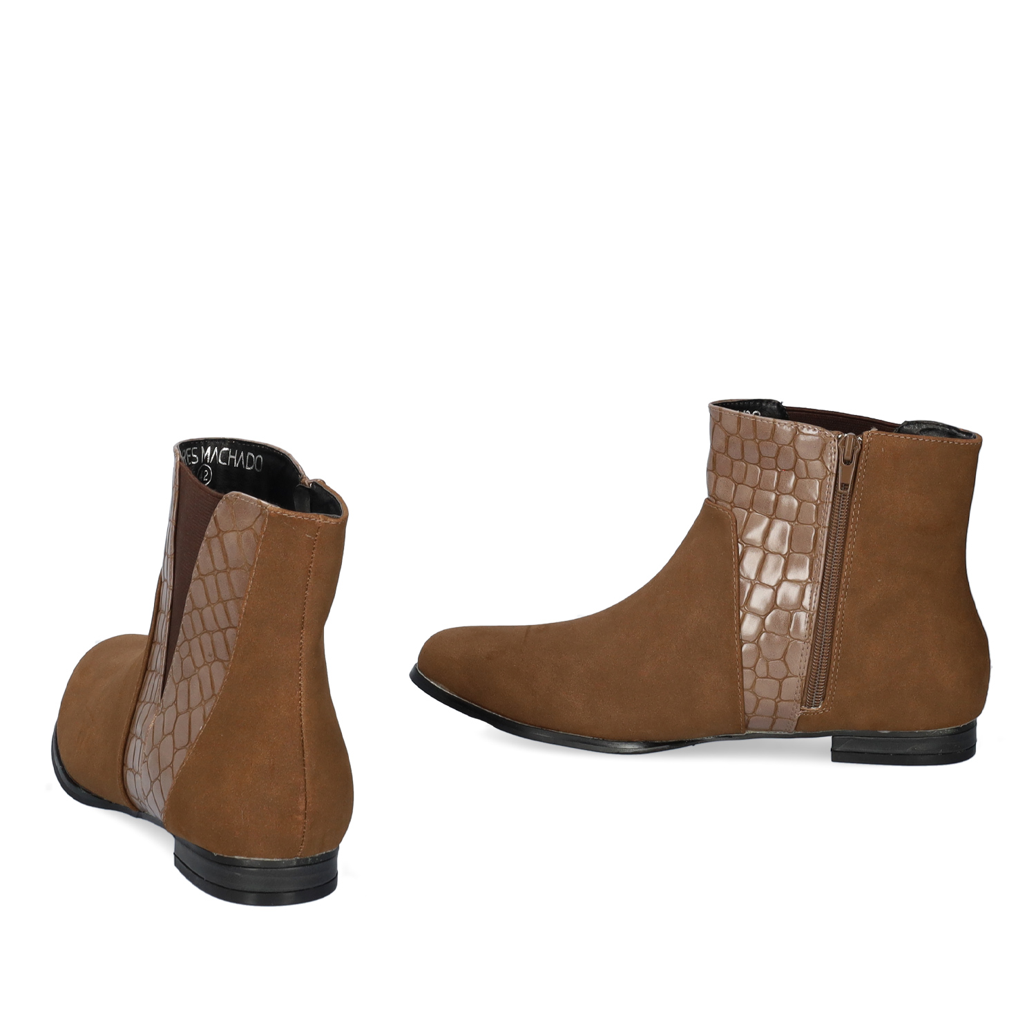 High-top booties in brown croc and faux suede 