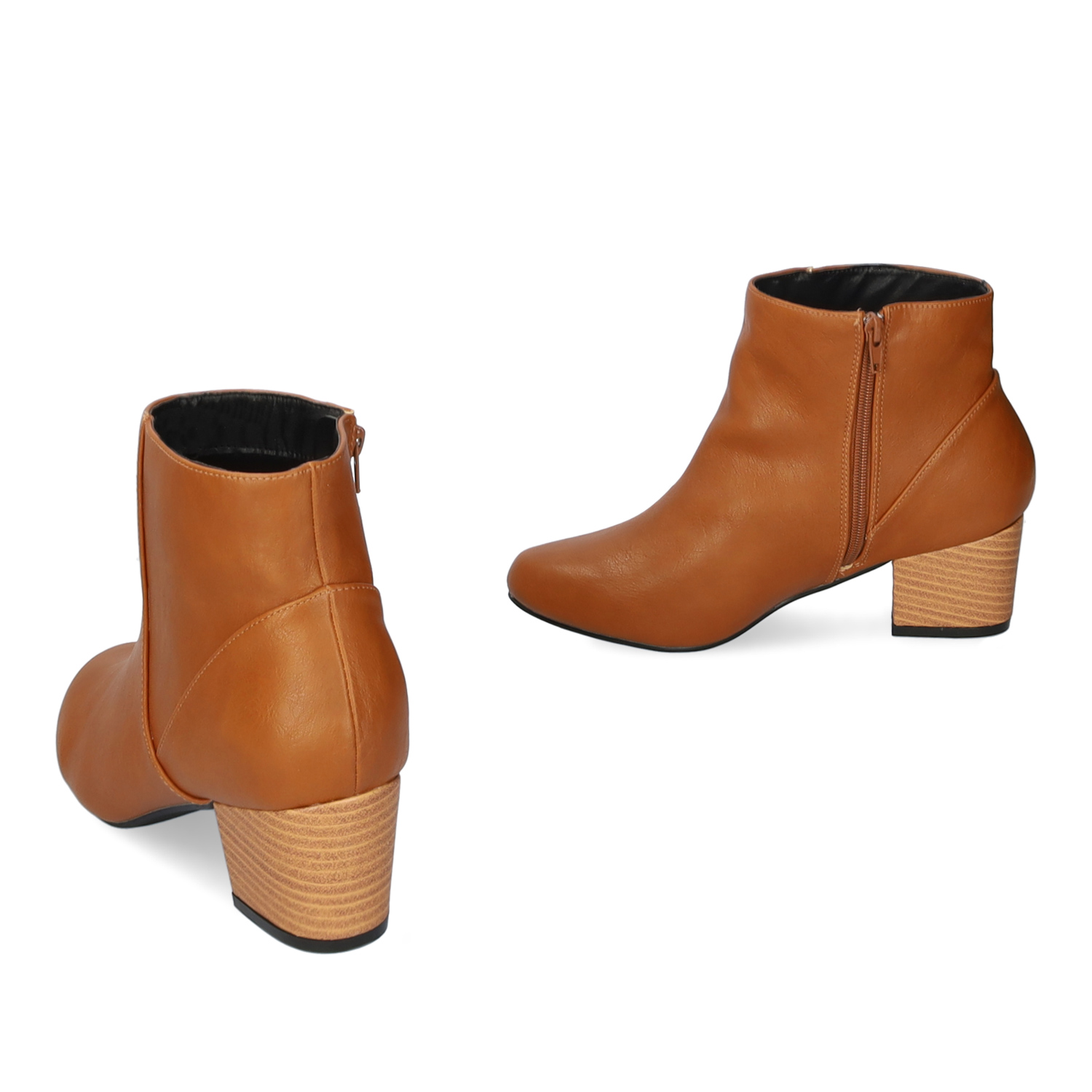 Heeled booties in camel colored faux leather 