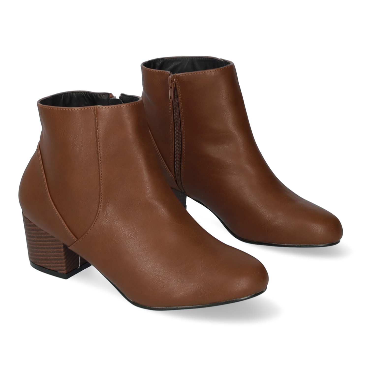 Heeled booties in brown faux leather 