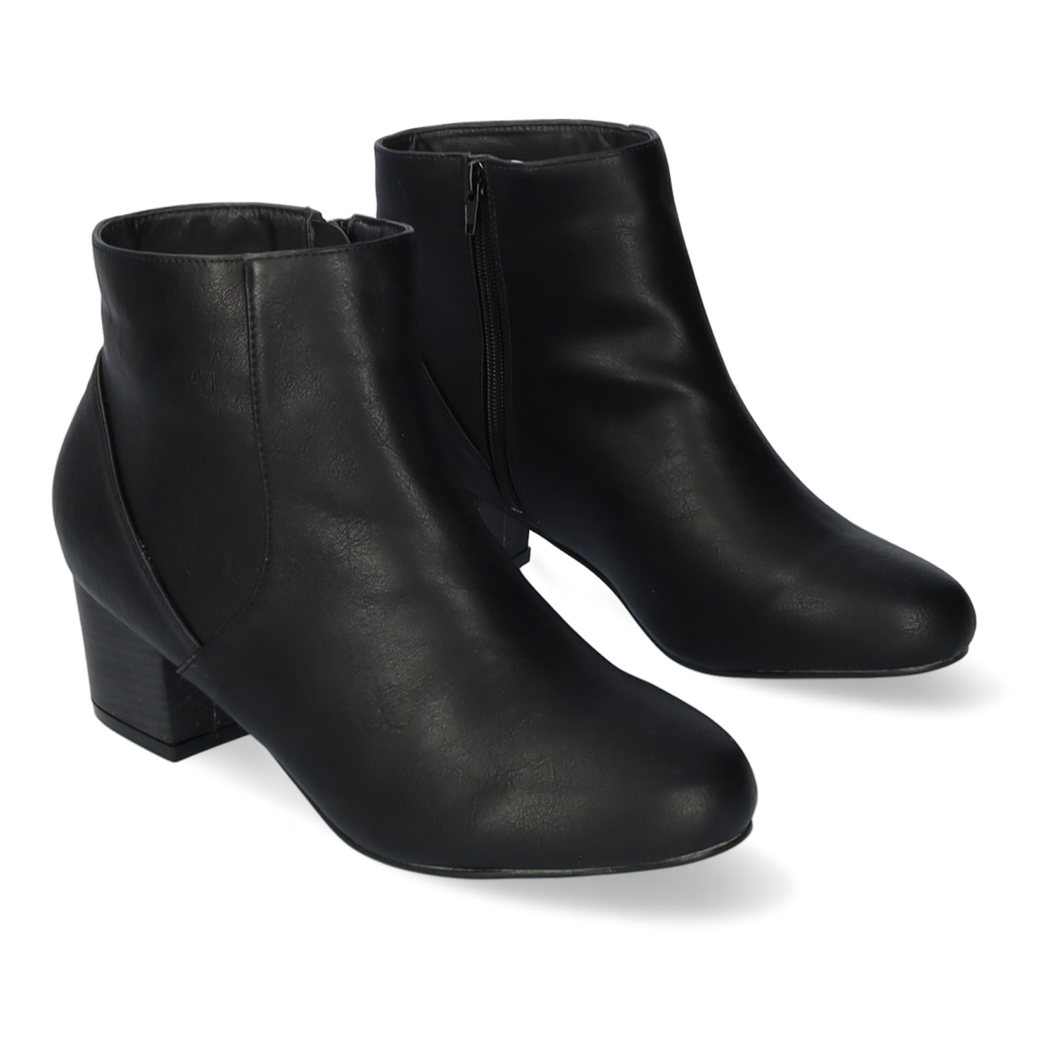 Heeled booties in black faux leather 