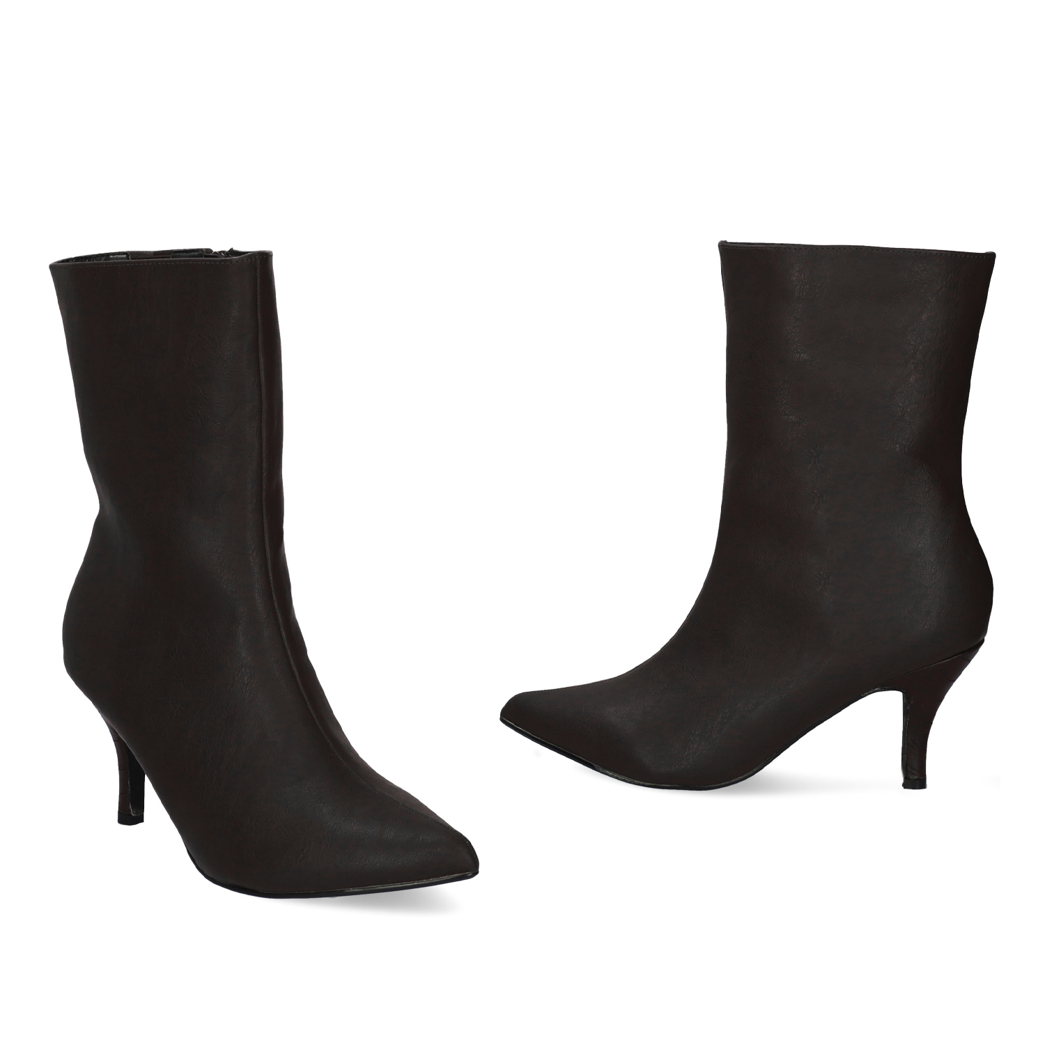 Pointed toed high-top booties in black faux leather 
