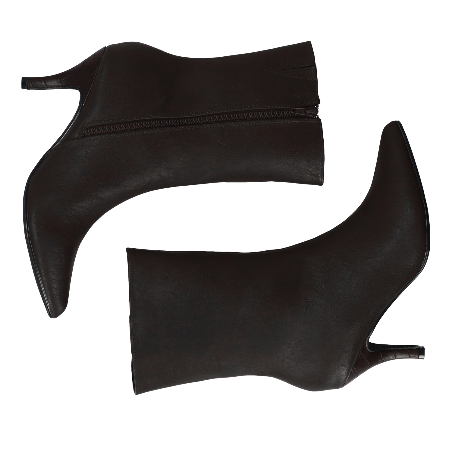Pointed toed high-top booties in black faux leather 