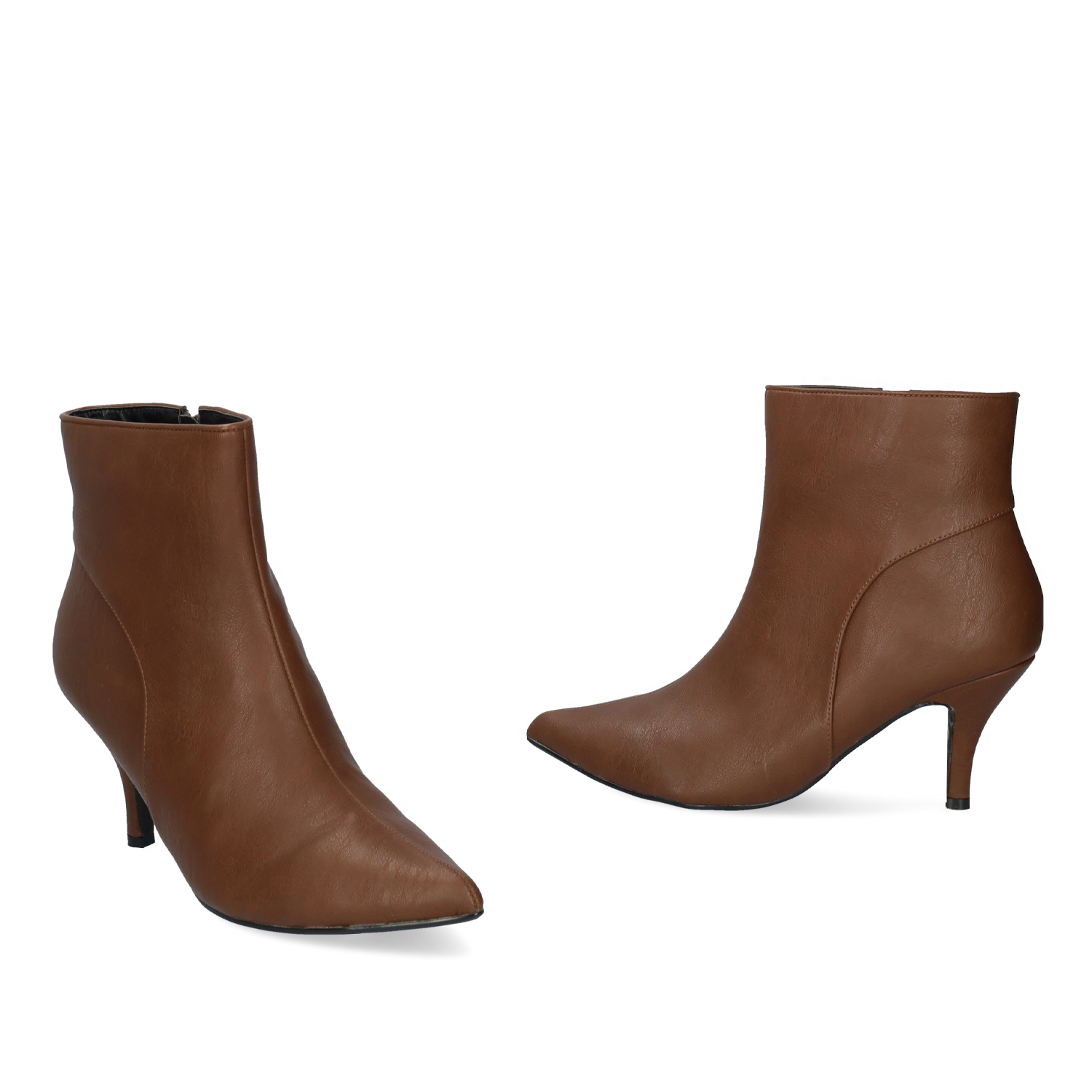 Mid-heel booties in brown faux leather 